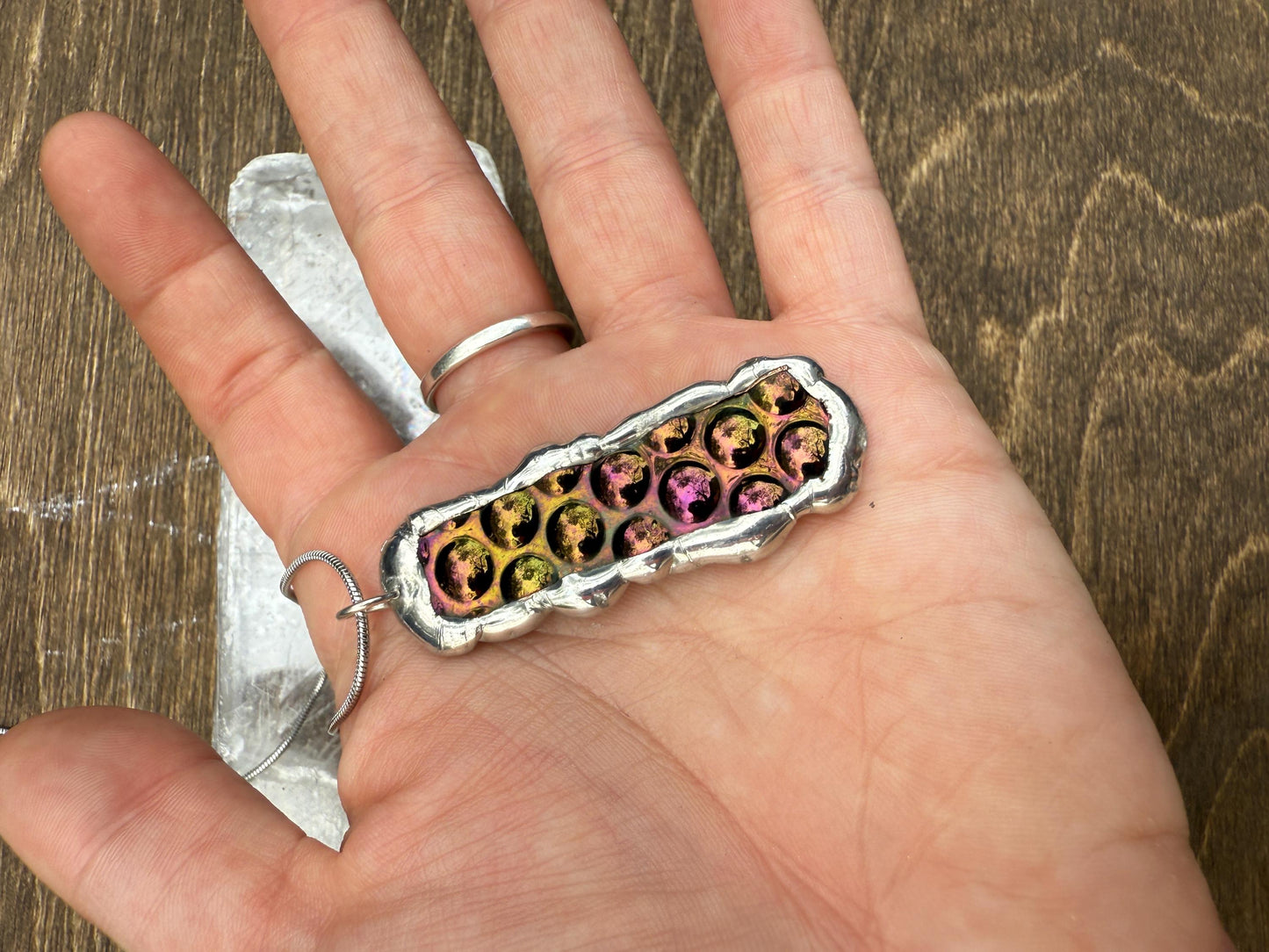 Cyber Bubble Iridescent Stained Glass Pendant | Vaporwave Brutalist Handmade Wearable Art + Whimsigoth Fashion