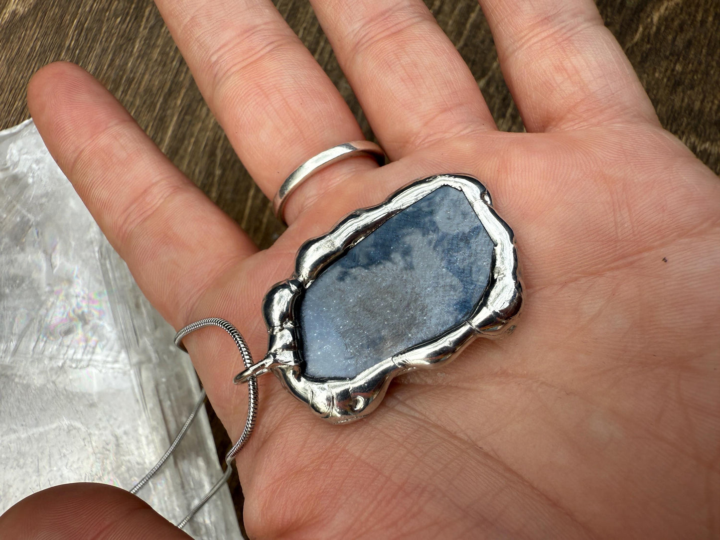 Iridescent Chrome Stained Glass Portal Pendant | Brutalist Handmade Wearable Art