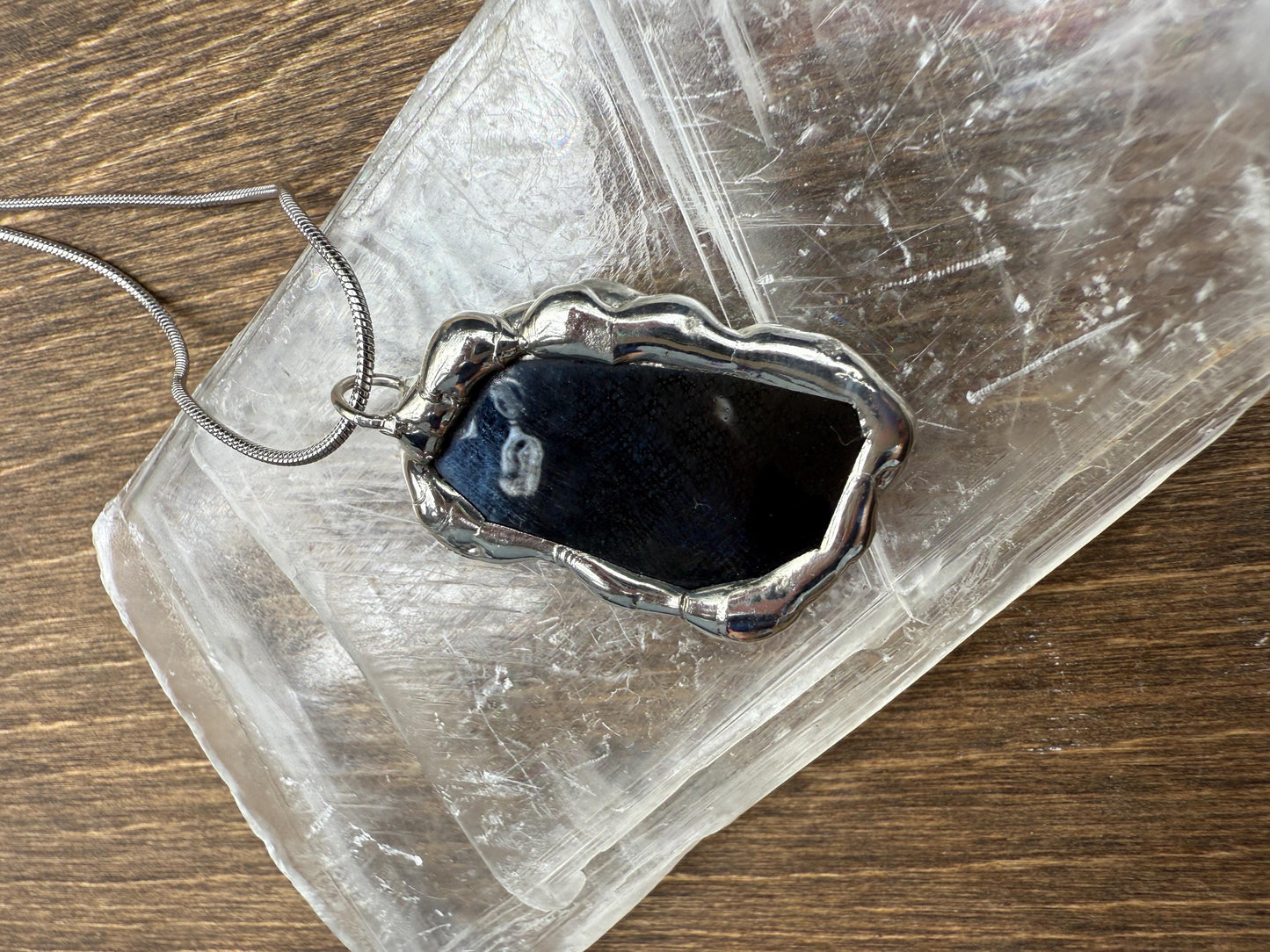 Iridescent Chrome Stained Glass Portal Pendant | Brutalist Handmade Wearable Art