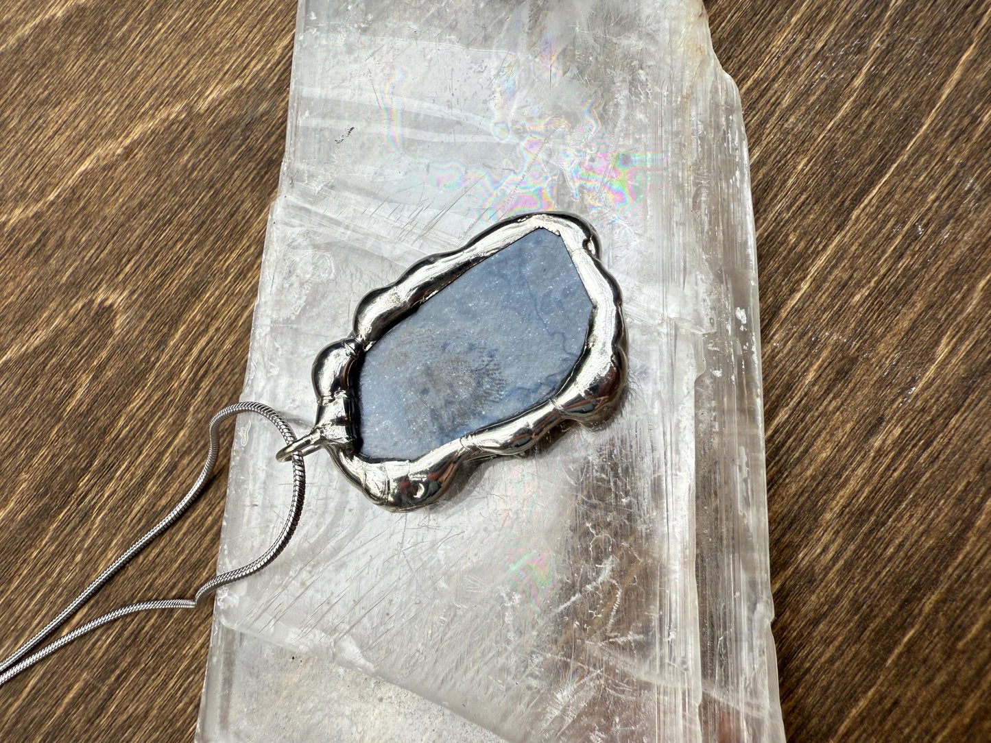 Iridescent Chrome Stained Glass Portal Pendant | Brutalist Handmade Wearable Art