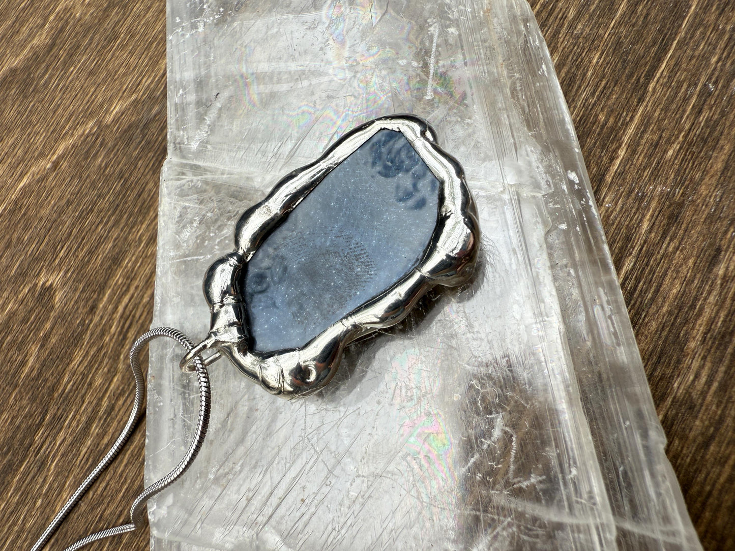 Iridescent Chrome Stained Glass Portal Pendant | Brutalist Handmade Wearable Art