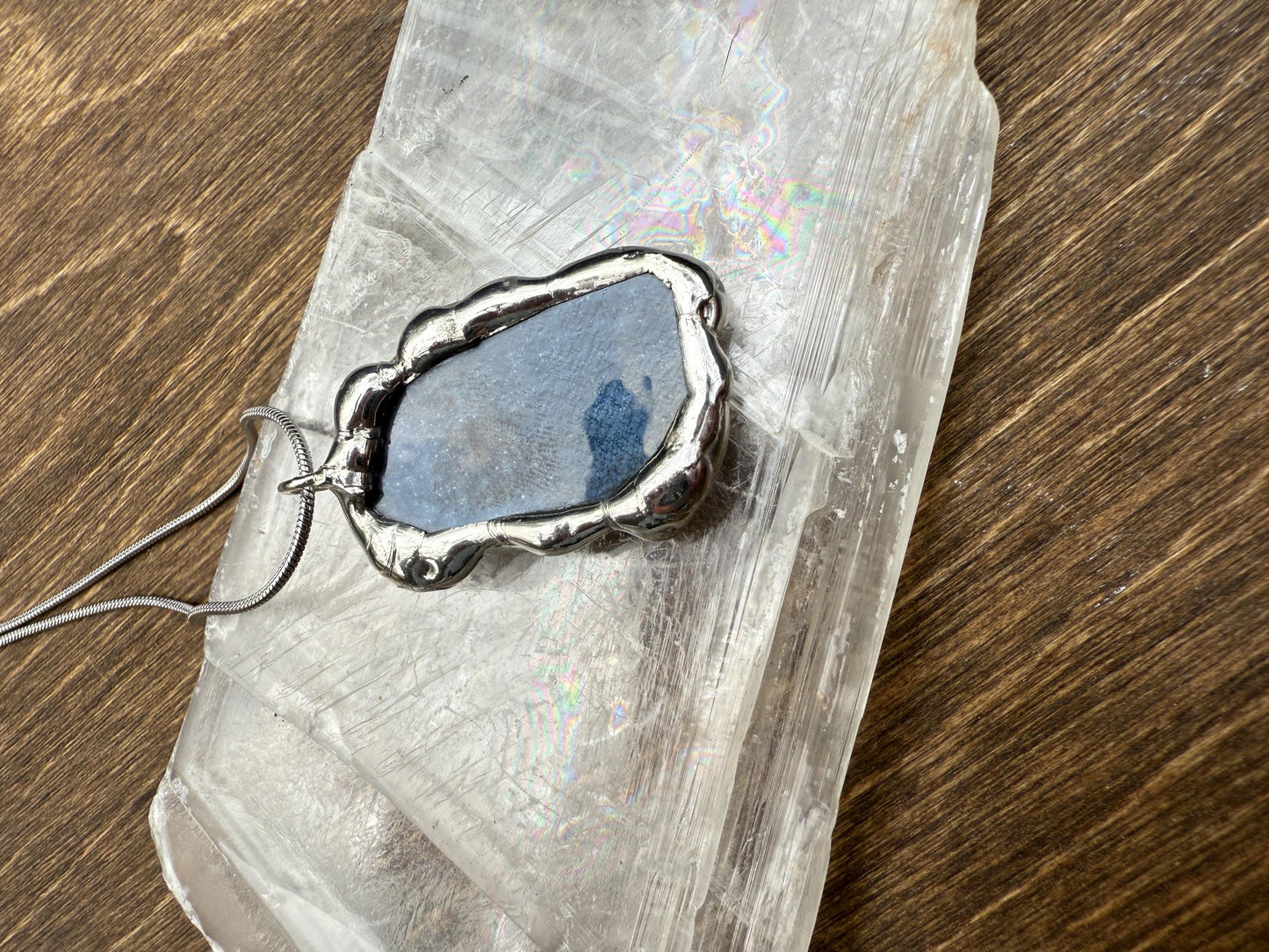 Iridescent Chrome Stained Glass Portal Pendant | Brutalist Handmade Wearable Art