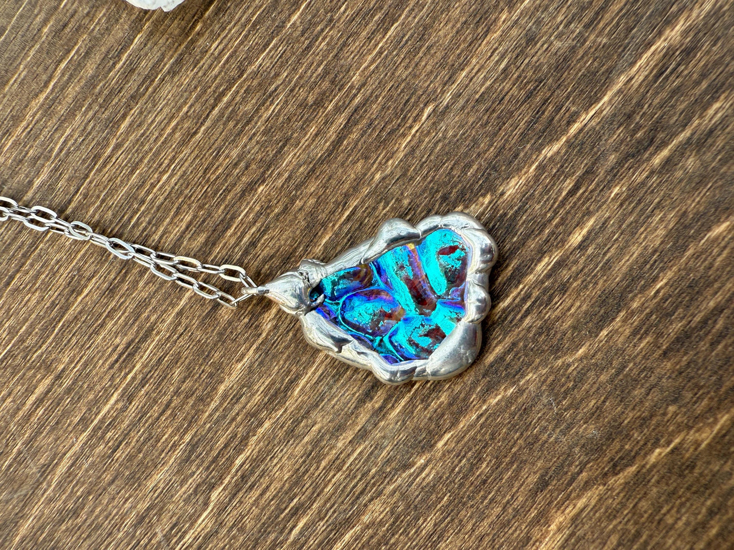 Blue Bubble Iridescent Stained Glass Pendant | Vaporwave Brutalist Handmade Wearable Art + Whimsigoth Fashion