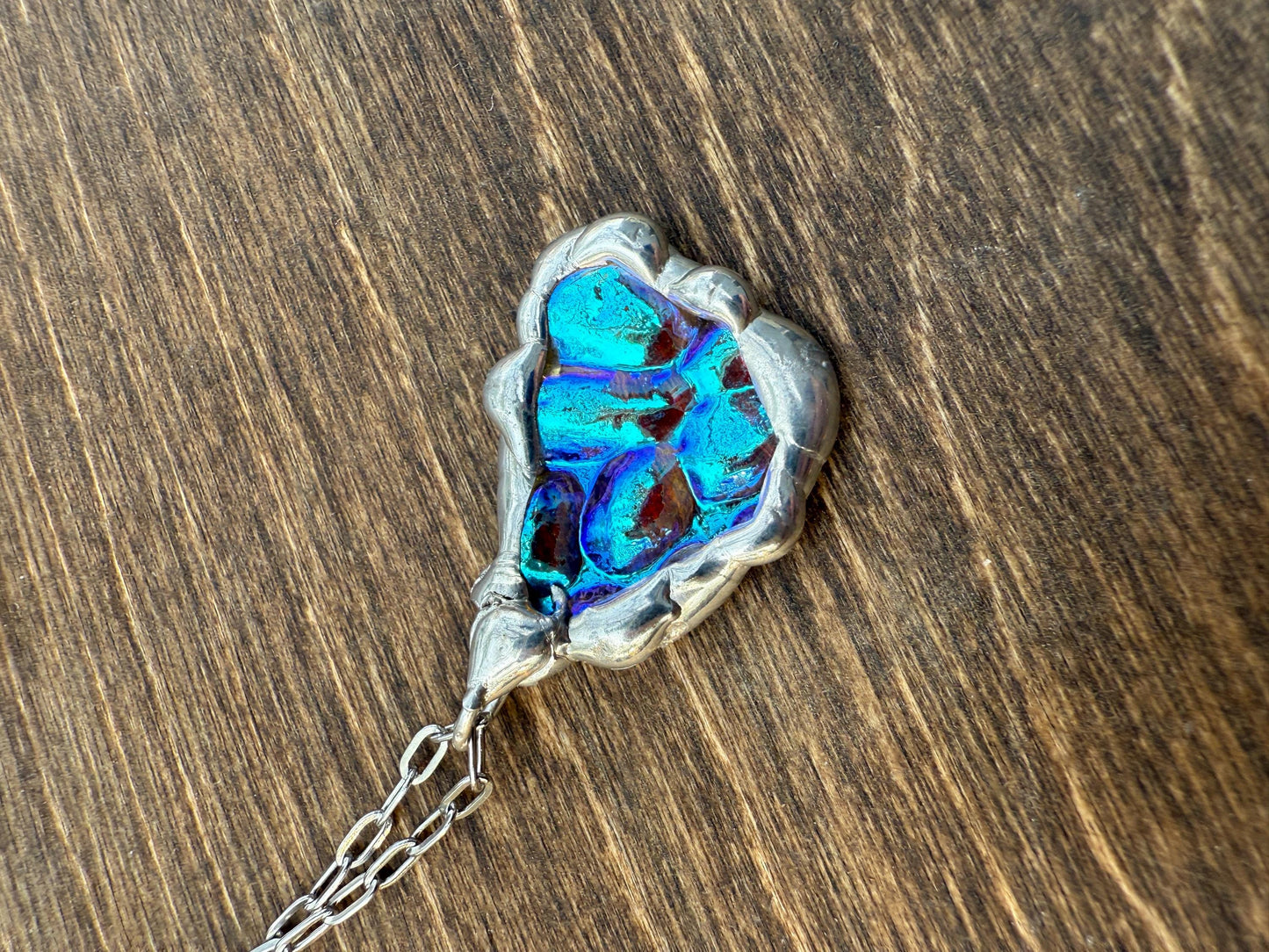 Blue Bubble Iridescent Stained Glass Pendant | Vaporwave Brutalist Handmade Wearable Art + Whimsigoth Fashion