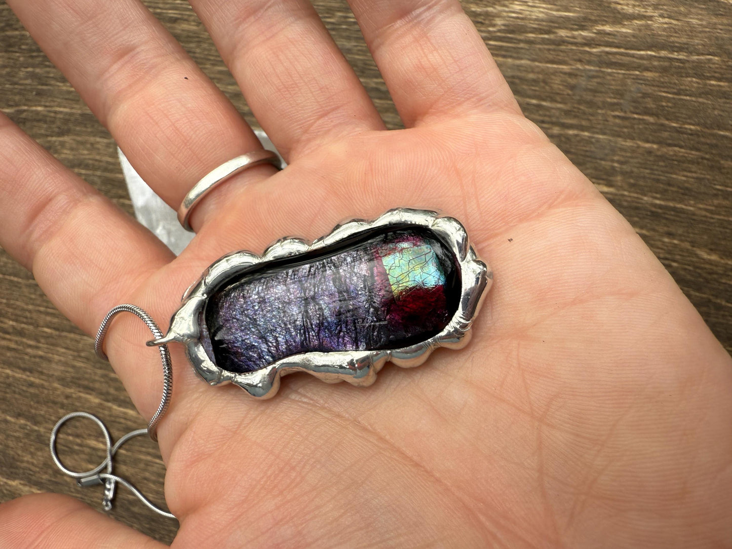 Purple Iridescent Fused Glass Pendant | Vaporwave Brutalist Handmade Wearable Art + Whimsigoth Fashion