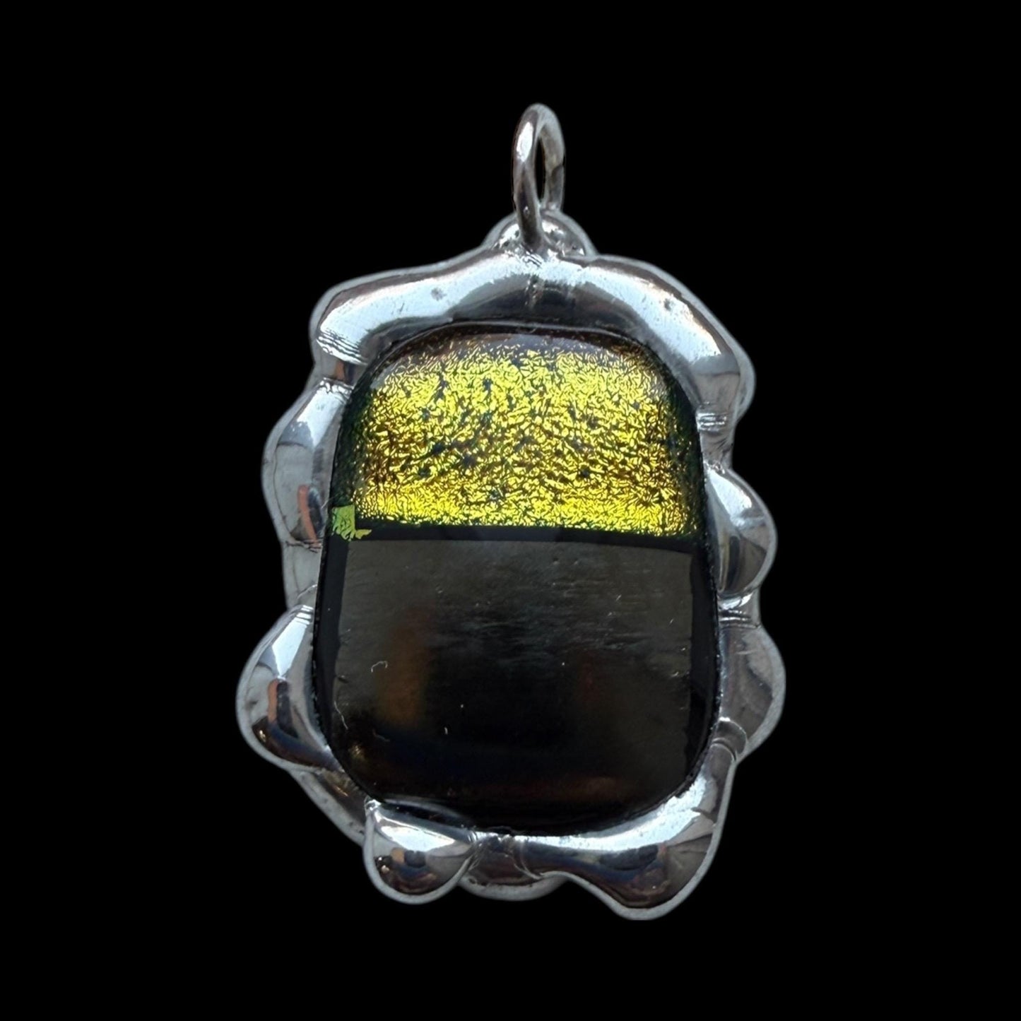 Neon Yellow Iridescent Fused Glass Pendant | Cyber Brutalist Handmade Wearable Art + Whimsigoth Fashion