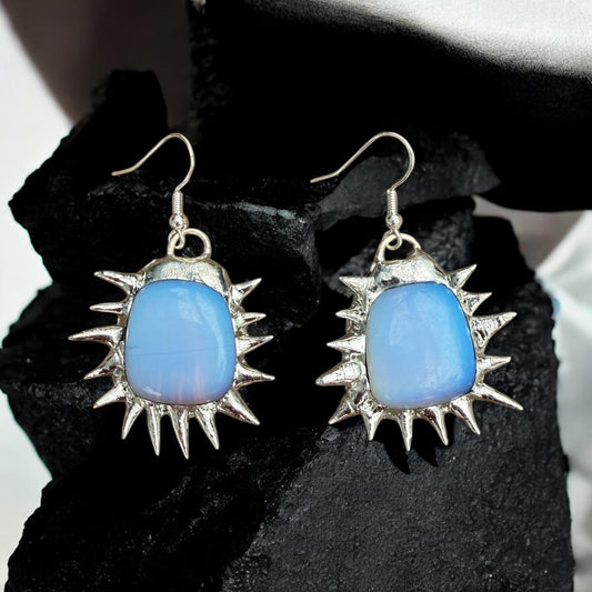 Opalite Spikey Dangle Drop Earrings | Goth Gemstone Soft Soldered Wearable Sculptures