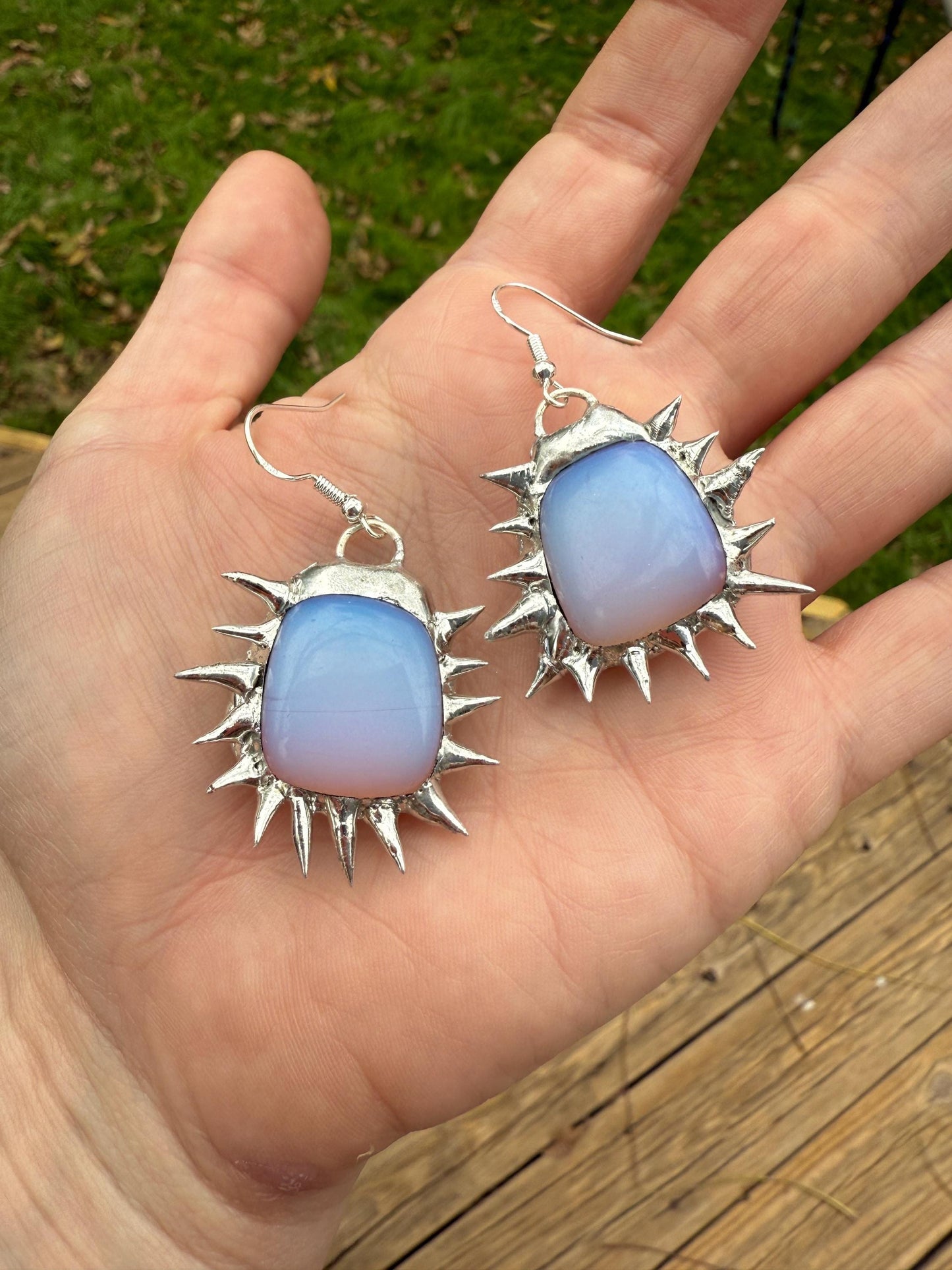 Opalite Spikey Dangle Drop Earrings | Goth Gemstone Soft Soldered Wearable Sculptures