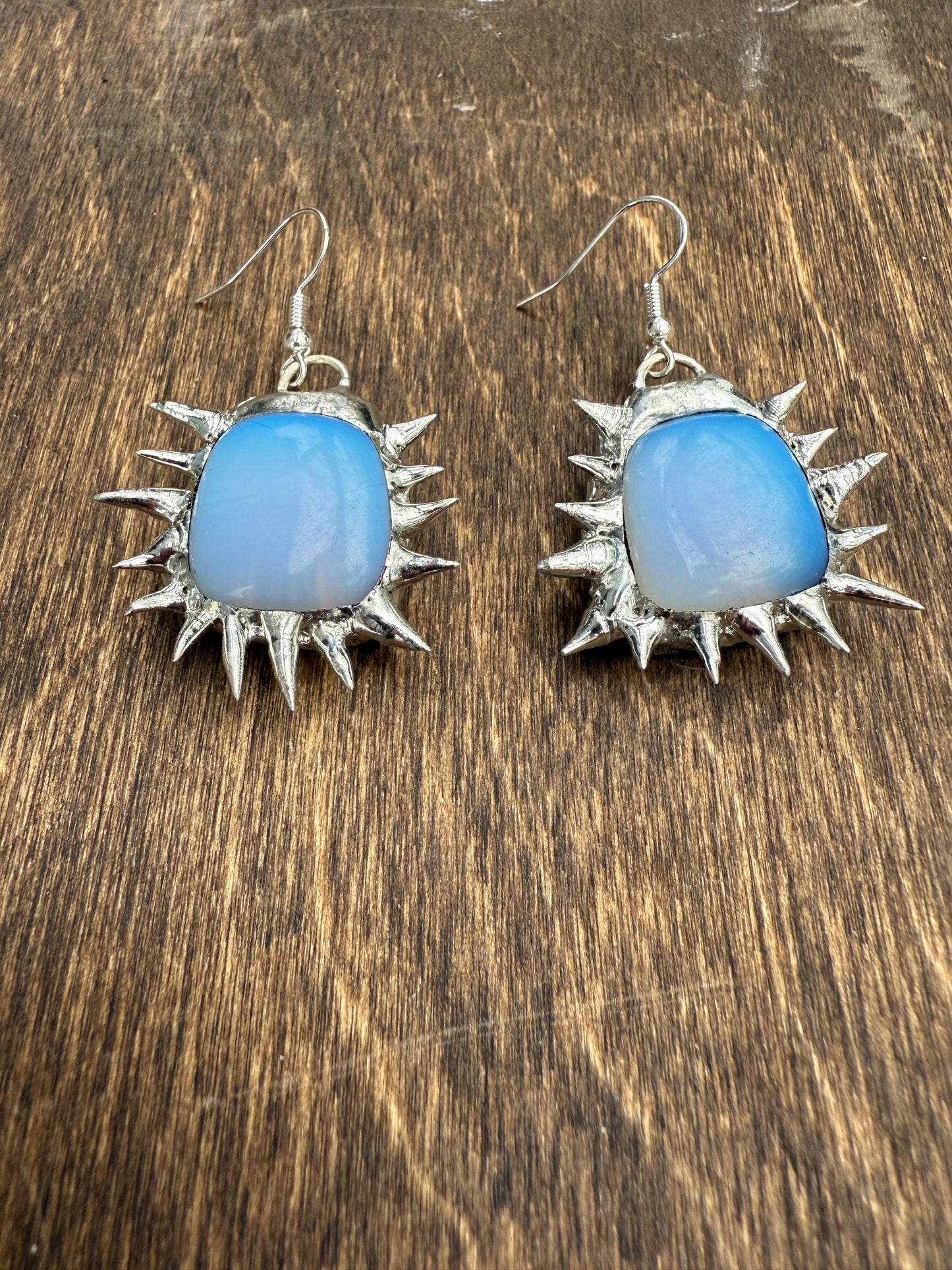 Opalite Spikey Dangle Drop Earrings | Goth Gemstone Soft Soldered Wearable Sculptures