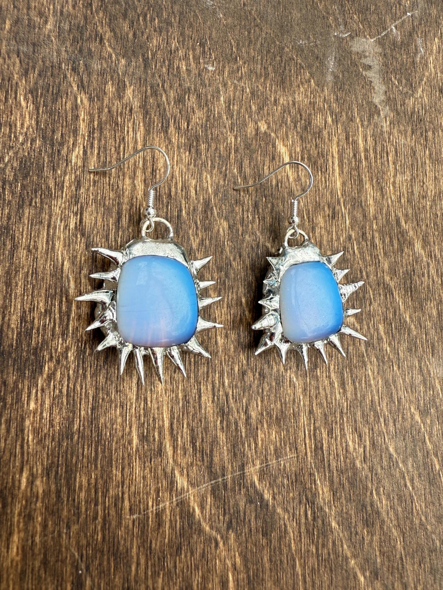 Opalite Spikey Dangle Drop Earrings | Goth Gemstone Soft Soldered Wearable Sculptures