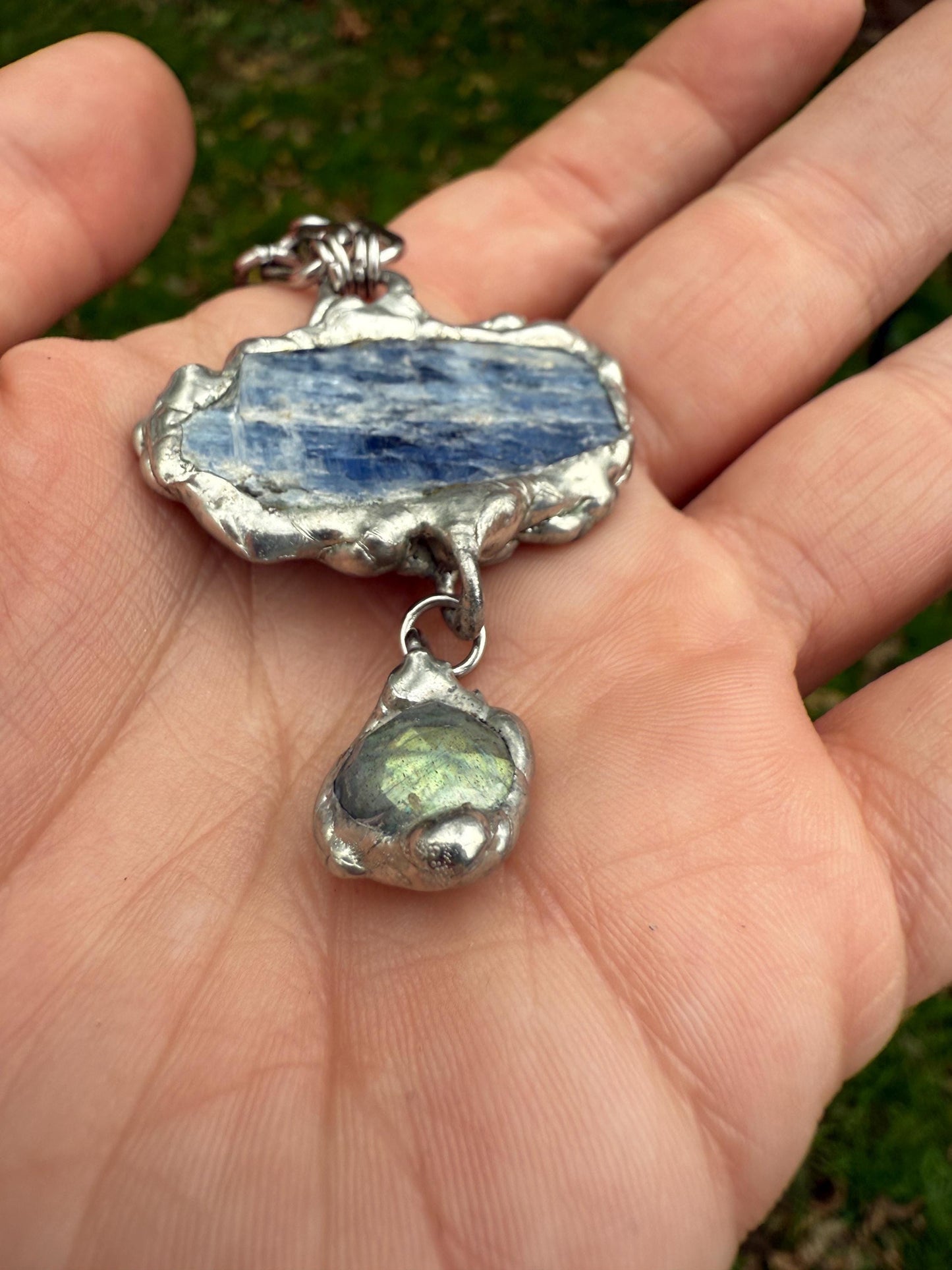 Labradorite + Kyanite Triangle Statement Necklace | Soft Soldered Gemstone Alchemy for the Whimsigoth Babe