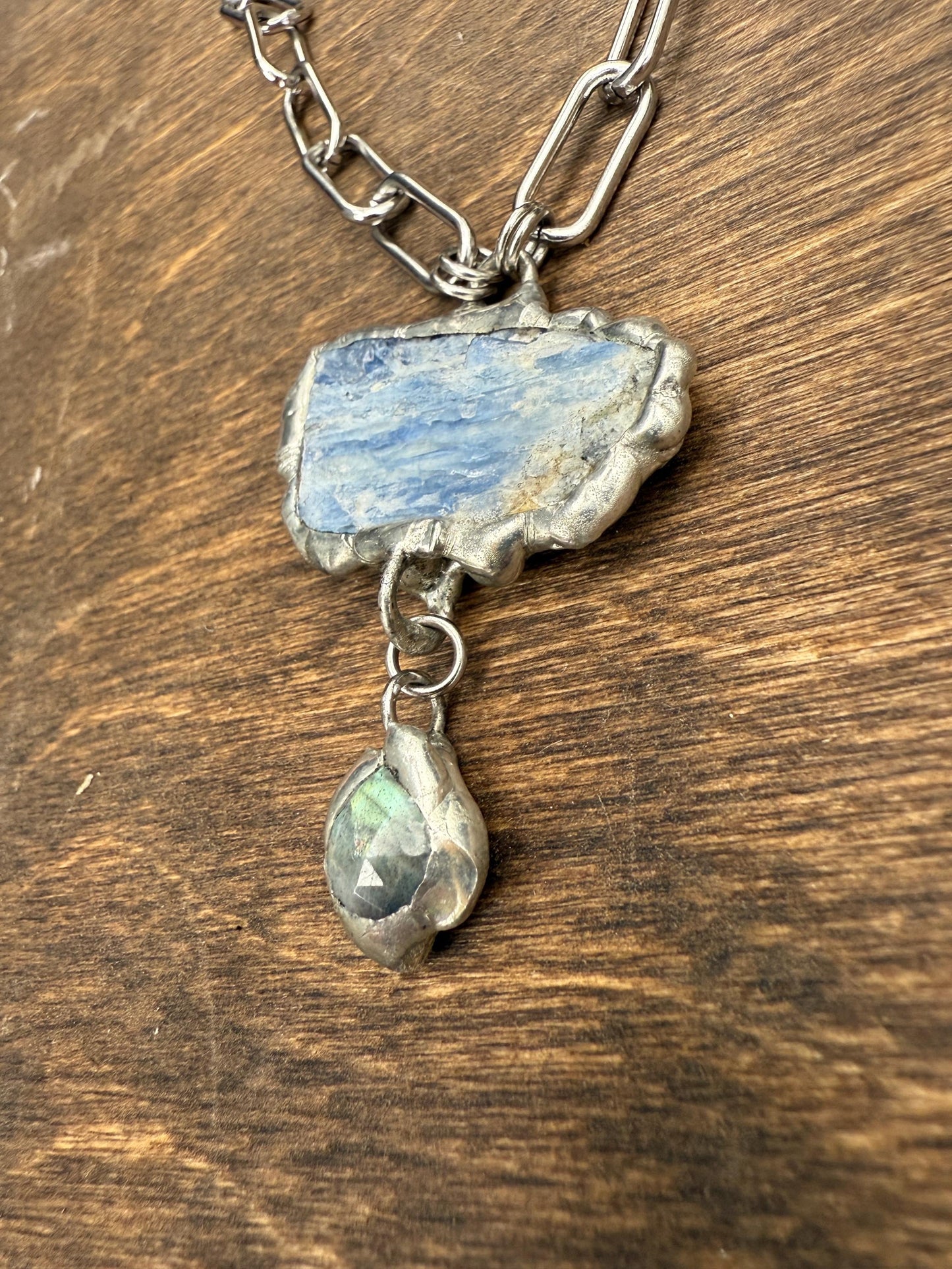 Labradorite + Kyanite Triangle Statement Necklace | Soft Soldered Gemstone Alchemy for the Whimsigoth Babe