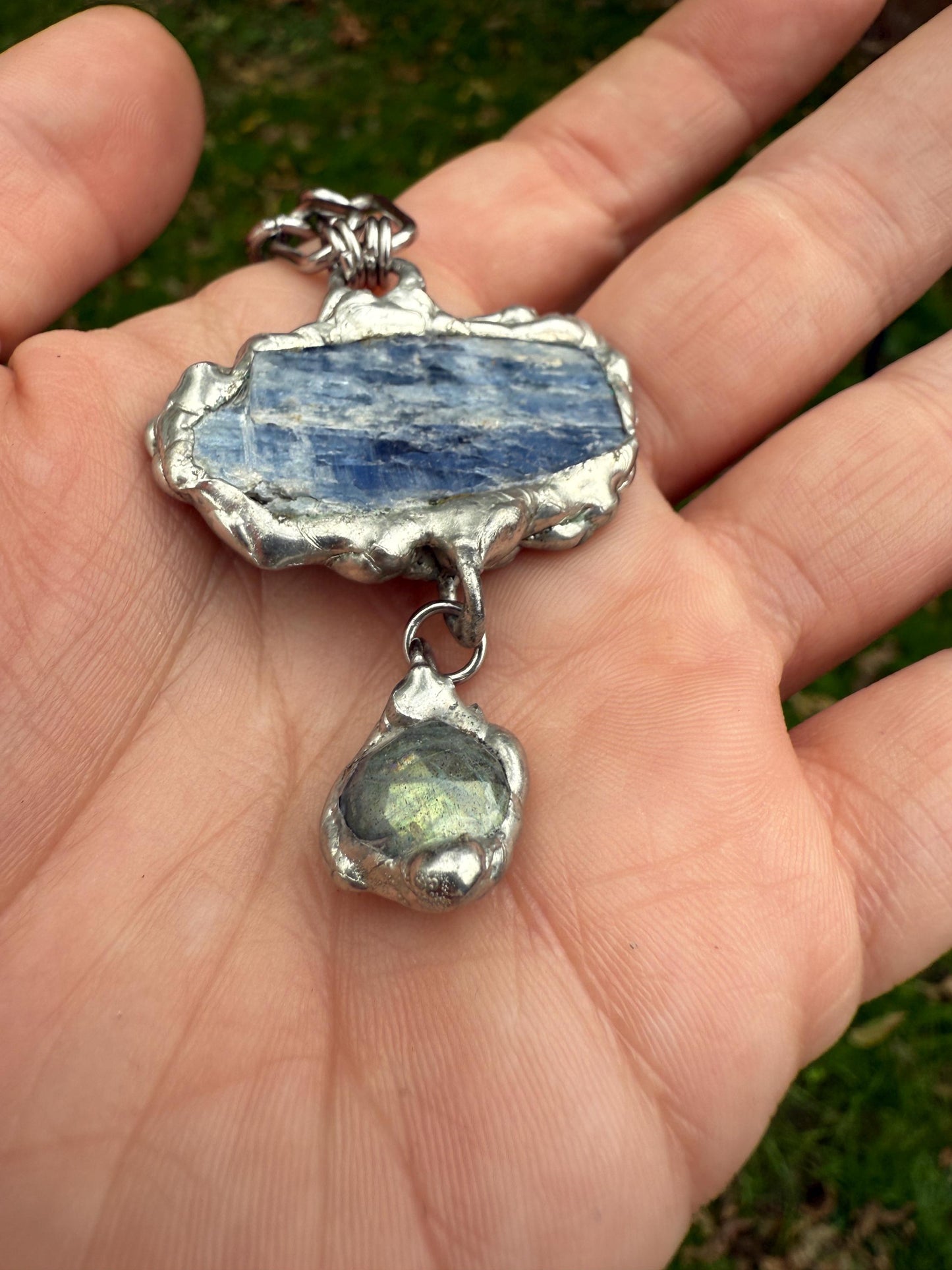 Labradorite + Kyanite Triangle Statement Necklace | Soft Soldered Gemstone Alchemy for the Whimsigoth Babe