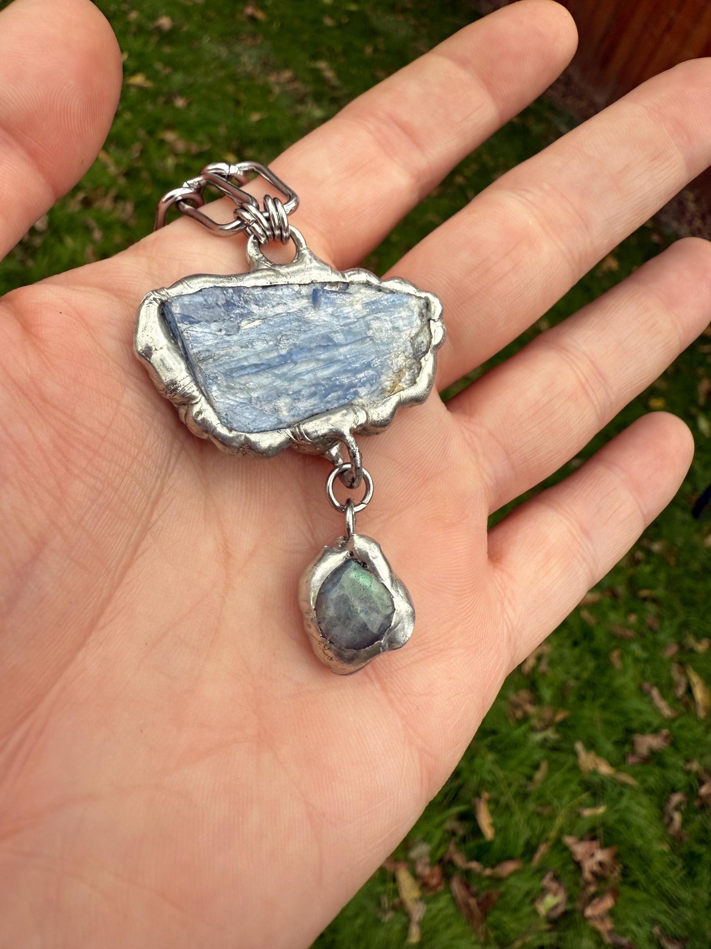 Labradorite + Kyanite Triangle Statement Necklace | Soft Soldered Gemstone Alchemy for the Whimsigoth Babe