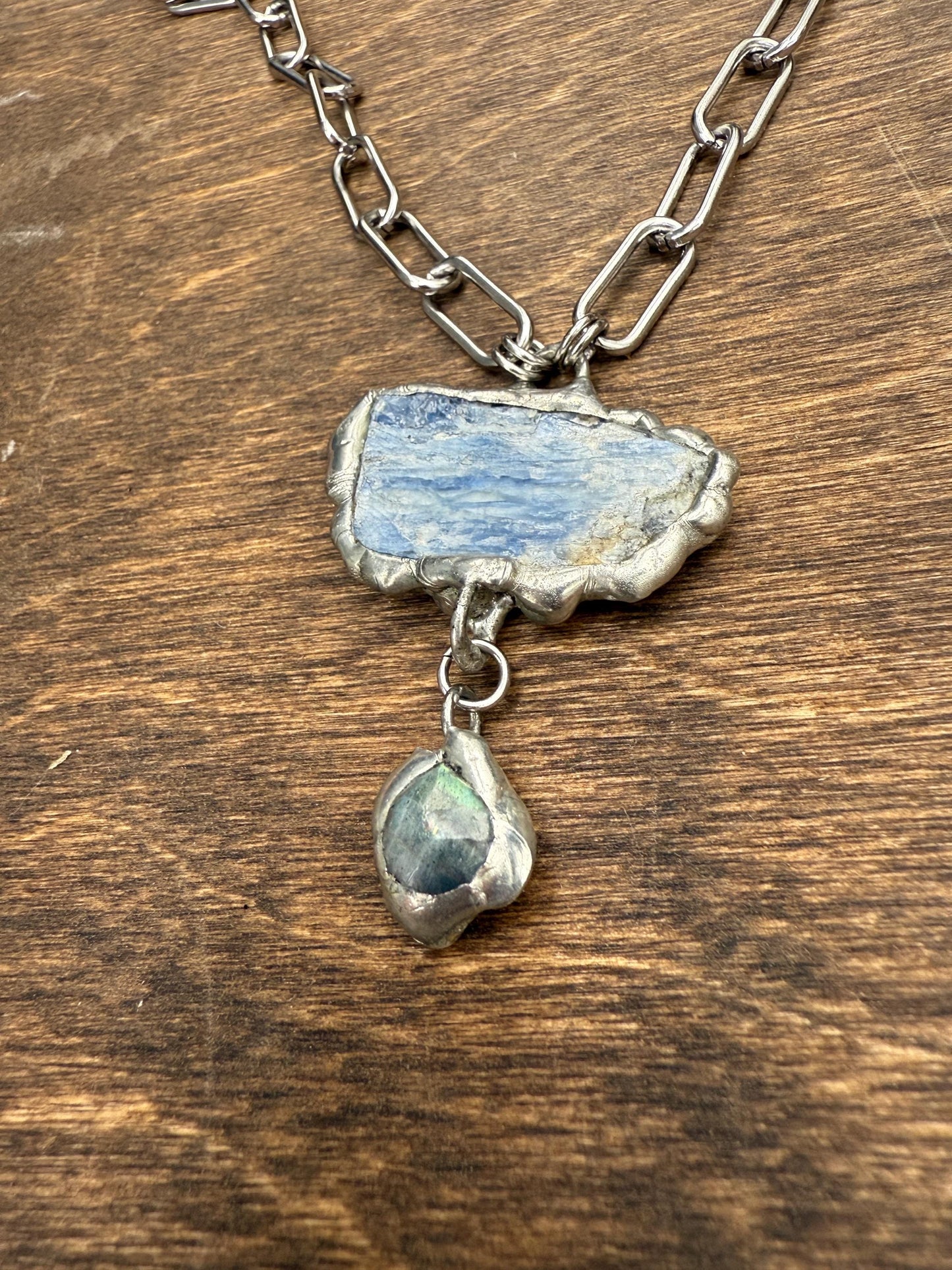 Labradorite + Kyanite Triangle Statement Necklace | Soft Soldered Gemstone Alchemy for the Whimsigoth Babe