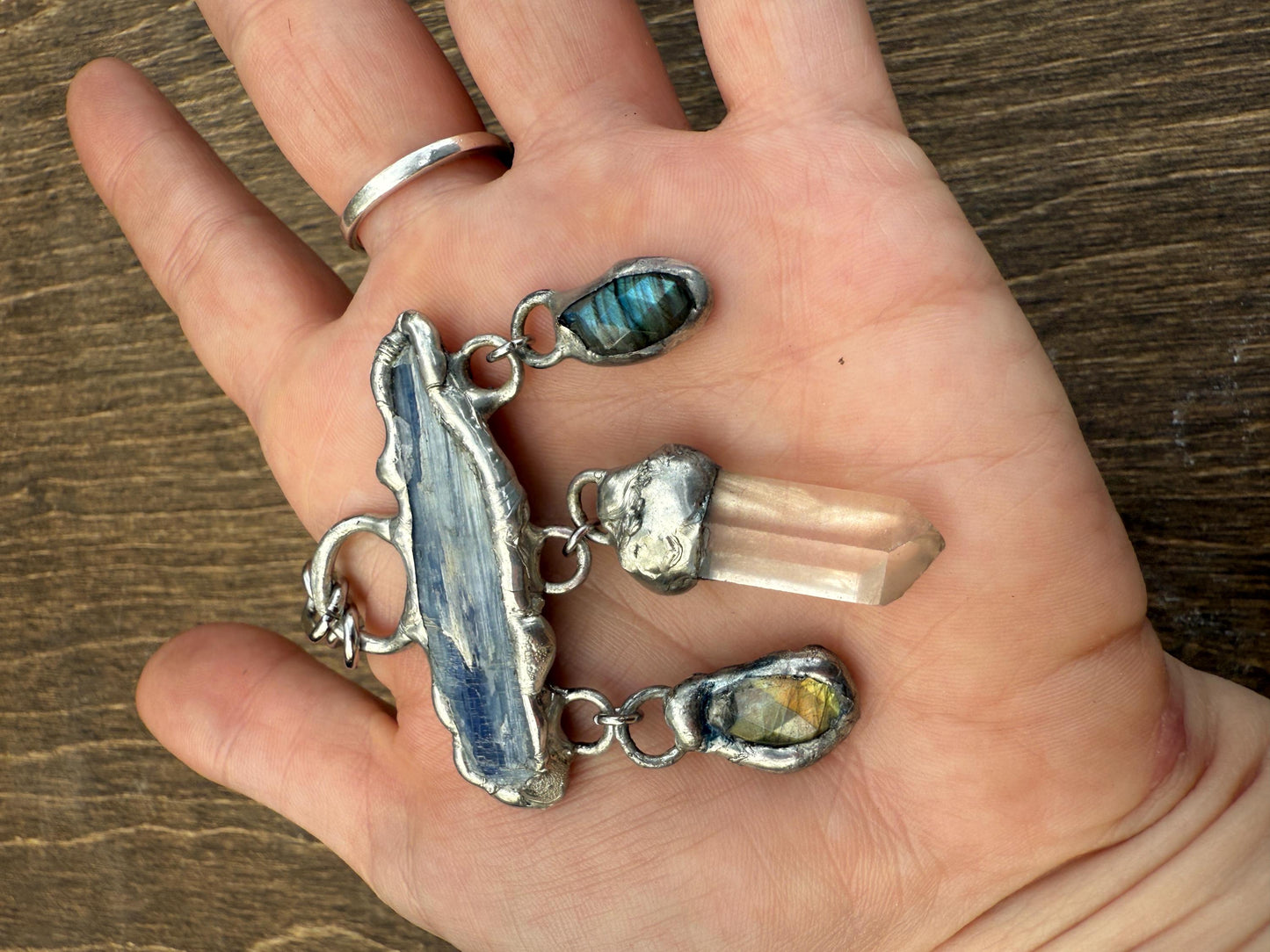 Kyanite, Labradorite + Tangerine Quartz Statement Necklace | Soft Soldered Gemstone Alchemy for the Whimsigoth Babe