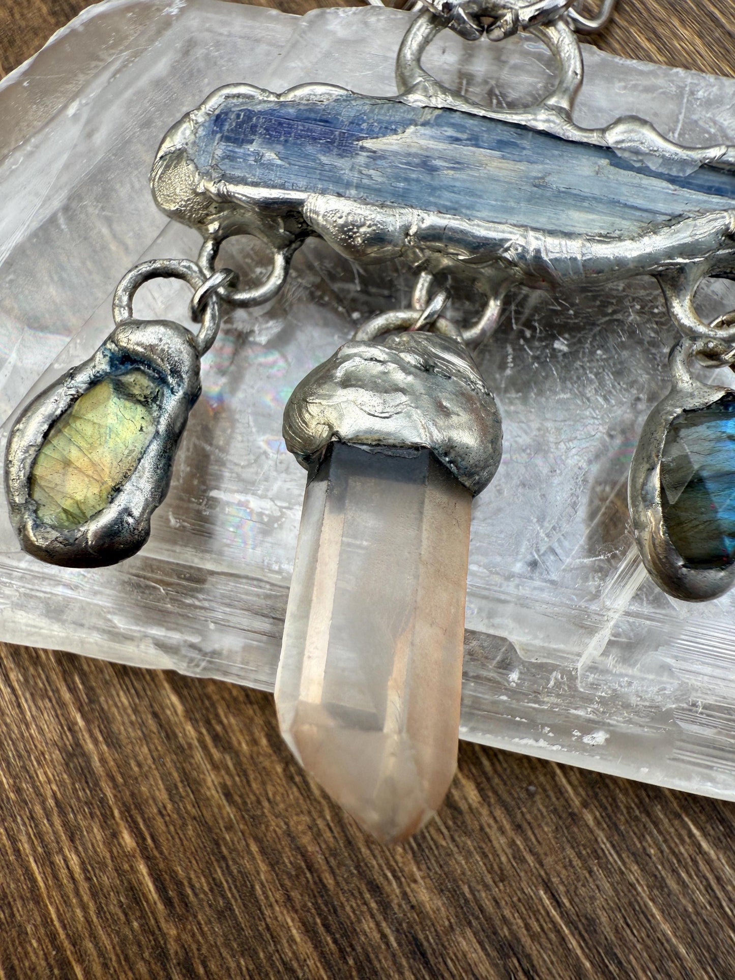 Kyanite, Labradorite + Tangerine Quartz Statement Necklace | Soft Soldered Gemstone Alchemy for the Whimsigoth Babe