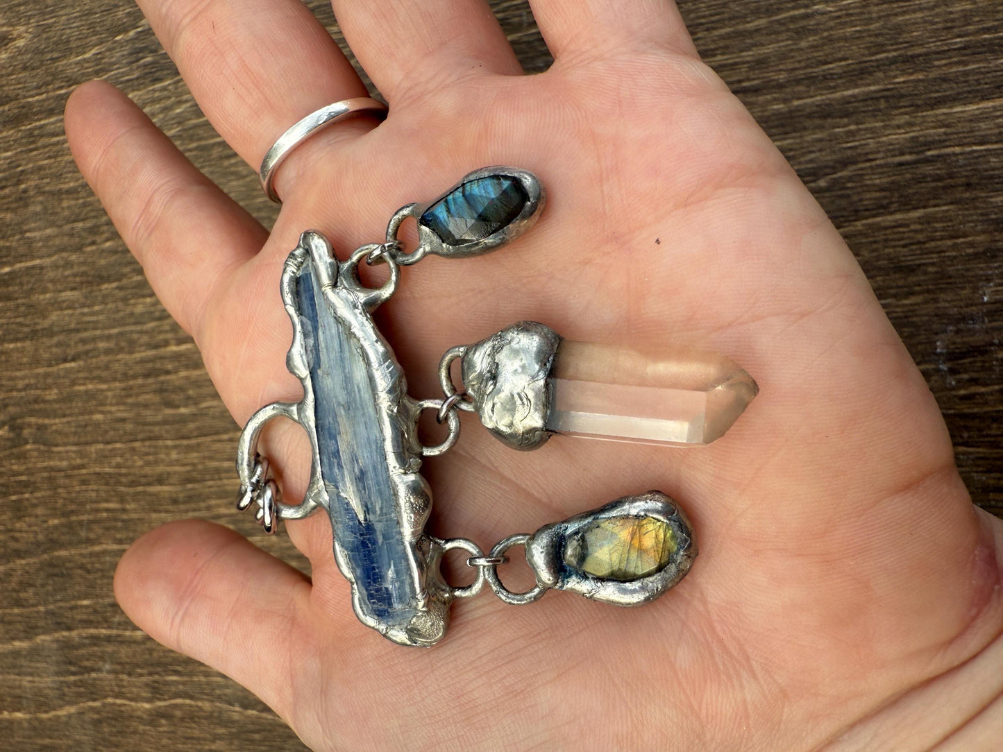 Kyanite, Labradorite + Tangerine Quartz Statement Necklace | Soft Soldered Gemstone Alchemy for the Whimsigoth Babe
