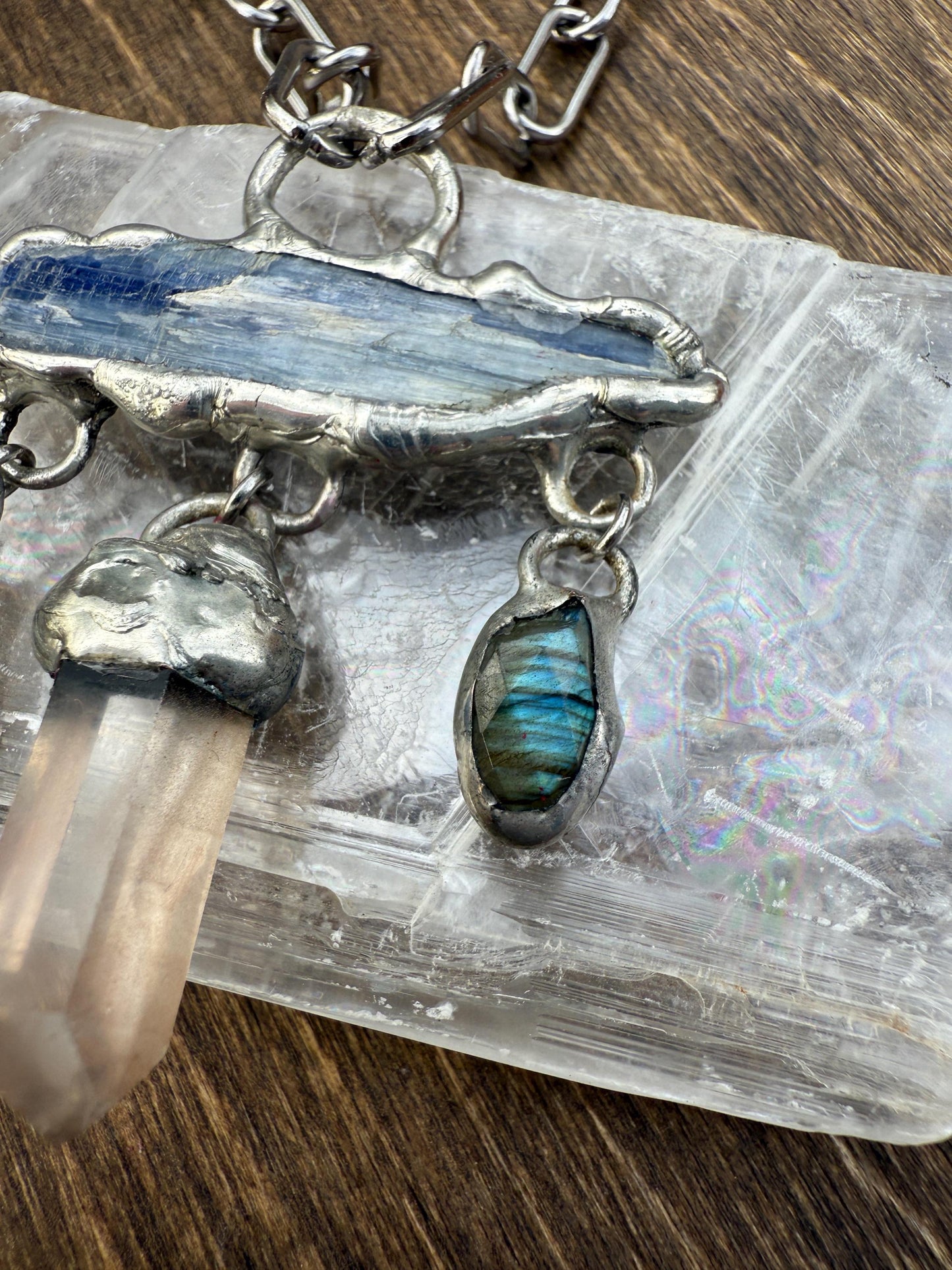 Kyanite, Labradorite + Tangerine Quartz Statement Necklace | Soft Soldered Gemstone Alchemy for the Whimsigoth Babe