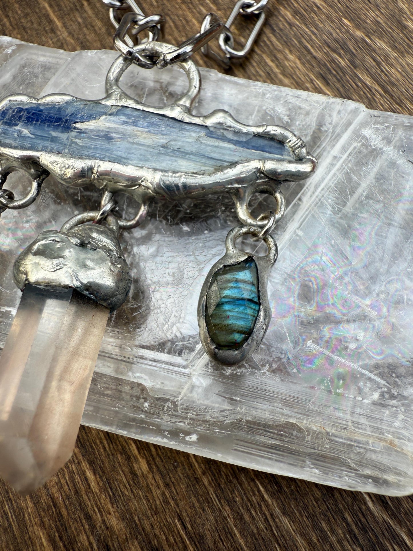 Kyanite, Labradorite + Tangerine Quartz Statement Necklace | Soft Soldered Gemstone Alchemy for the Whimsigoth Babe