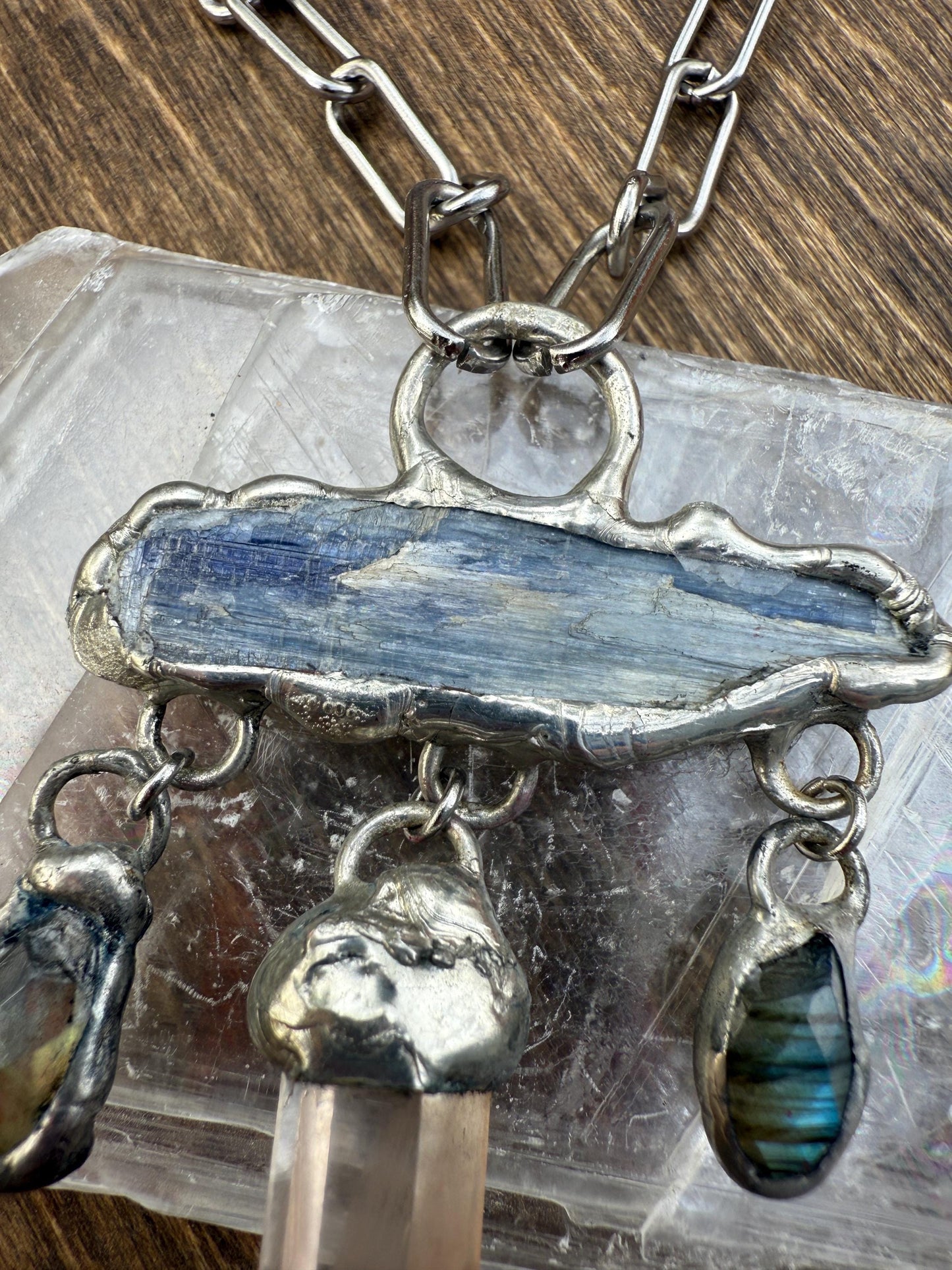 Kyanite, Labradorite + Tangerine Quartz Statement Necklace | Soft Soldered Gemstone Alchemy for the Whimsigoth Babe