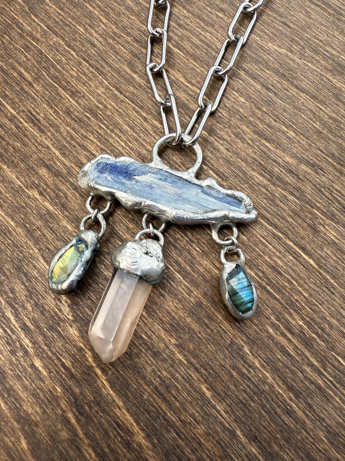 Kyanite, Labradorite + Tangerine Quartz Statement Necklace | Soft Soldered Gemstone Alchemy for the Whimsigoth Babe