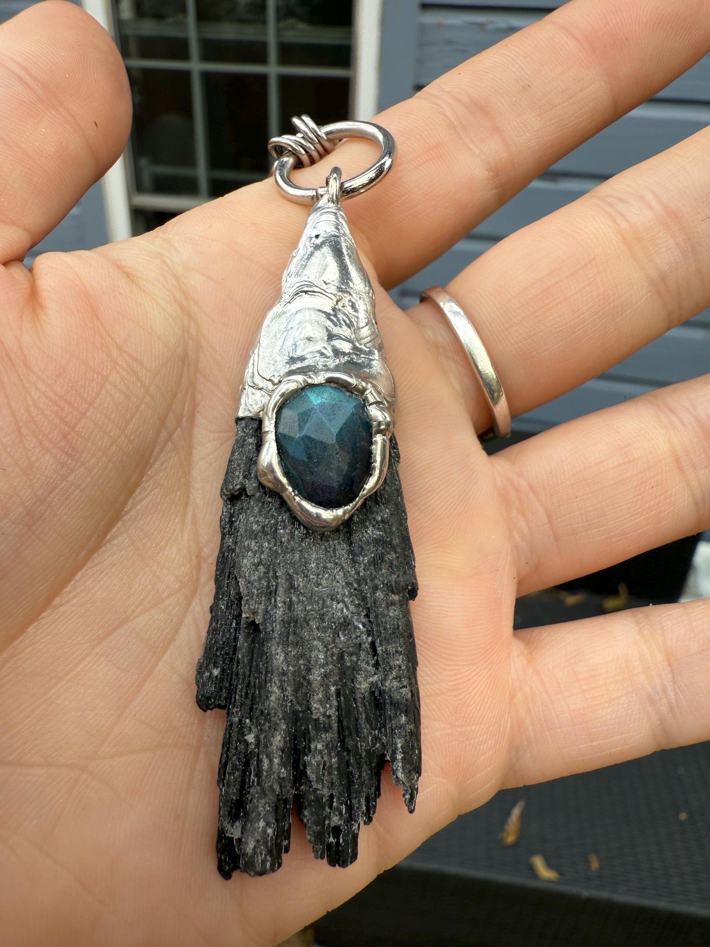 Labradorite + Black Kyanite Statement Necklace | Soft Soldered Gemstone Alchemy for the Whimsigoth Babe