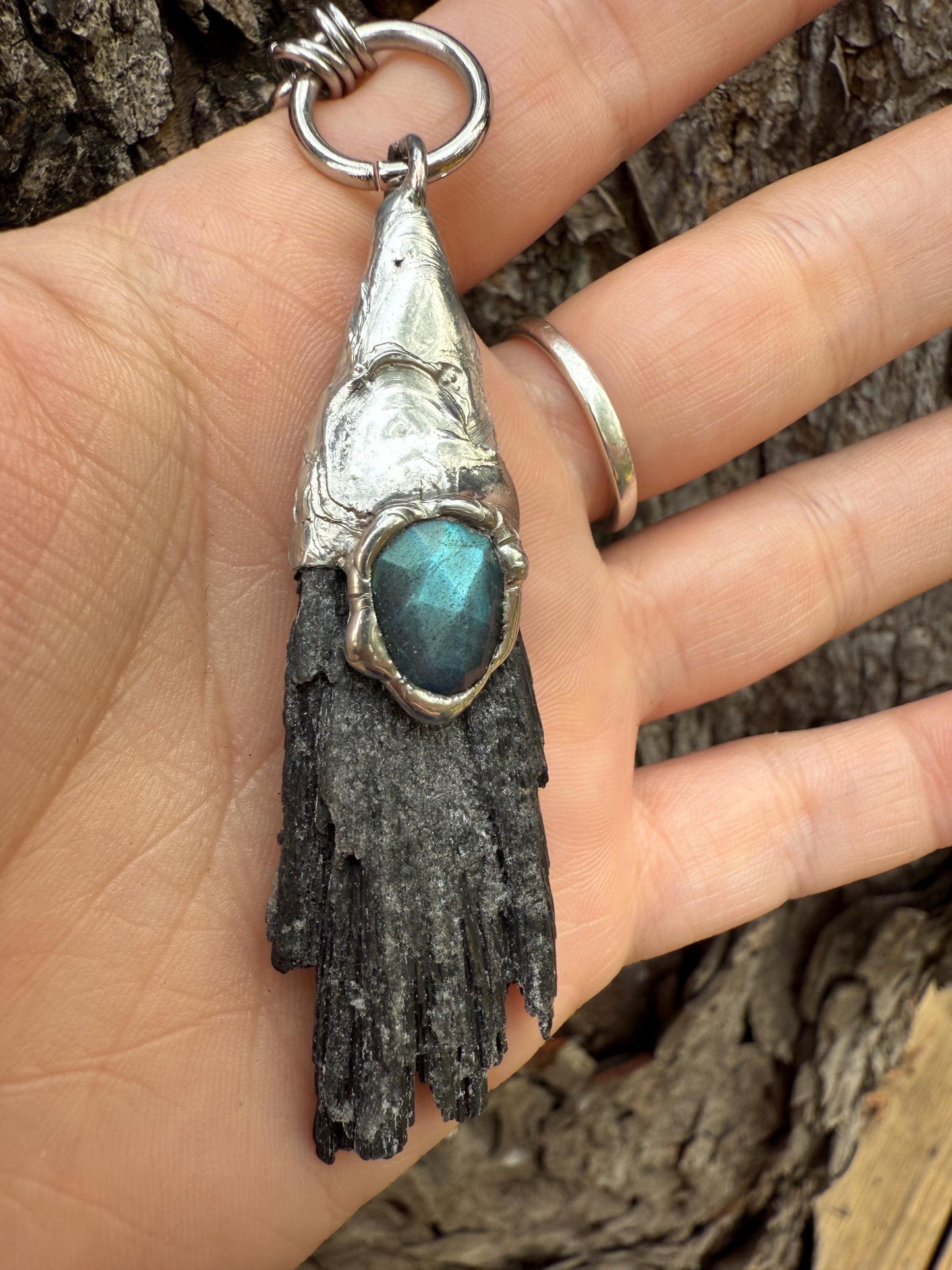 Labradorite + Black Kyanite Statement Necklace | Soft Soldered Gemstone Alchemy for the Whimsigoth Babe
