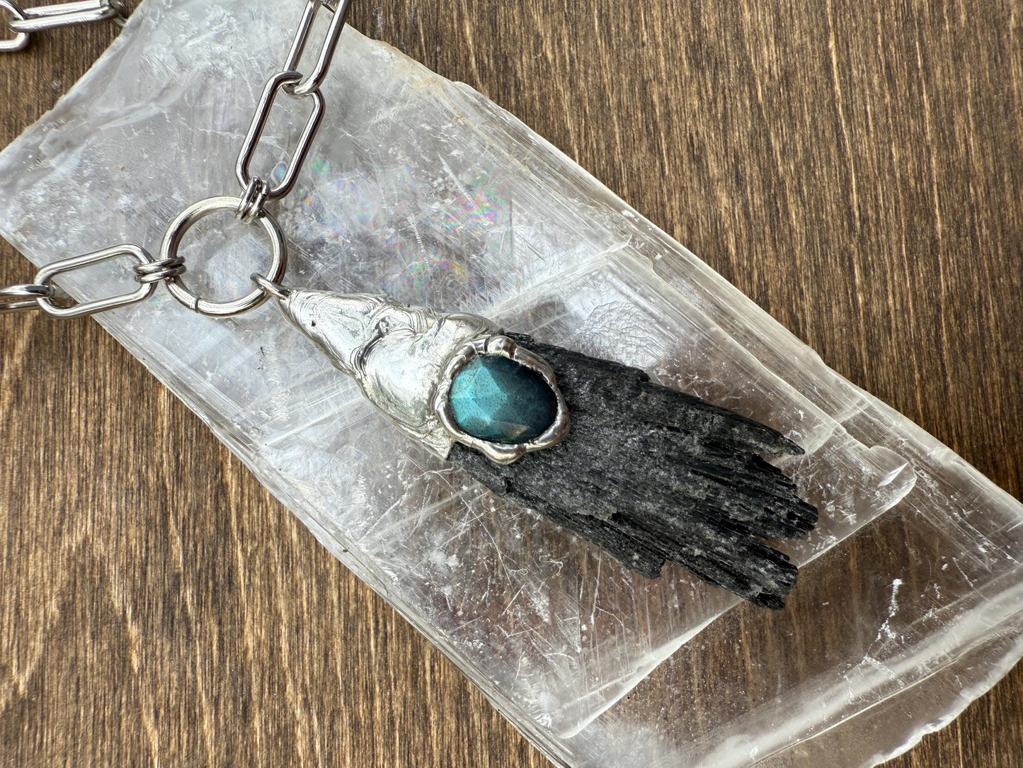 Labradorite + Black Kyanite Statement Necklace | Soft Soldered Gemstone Alchemy for the Whimsigoth Babe