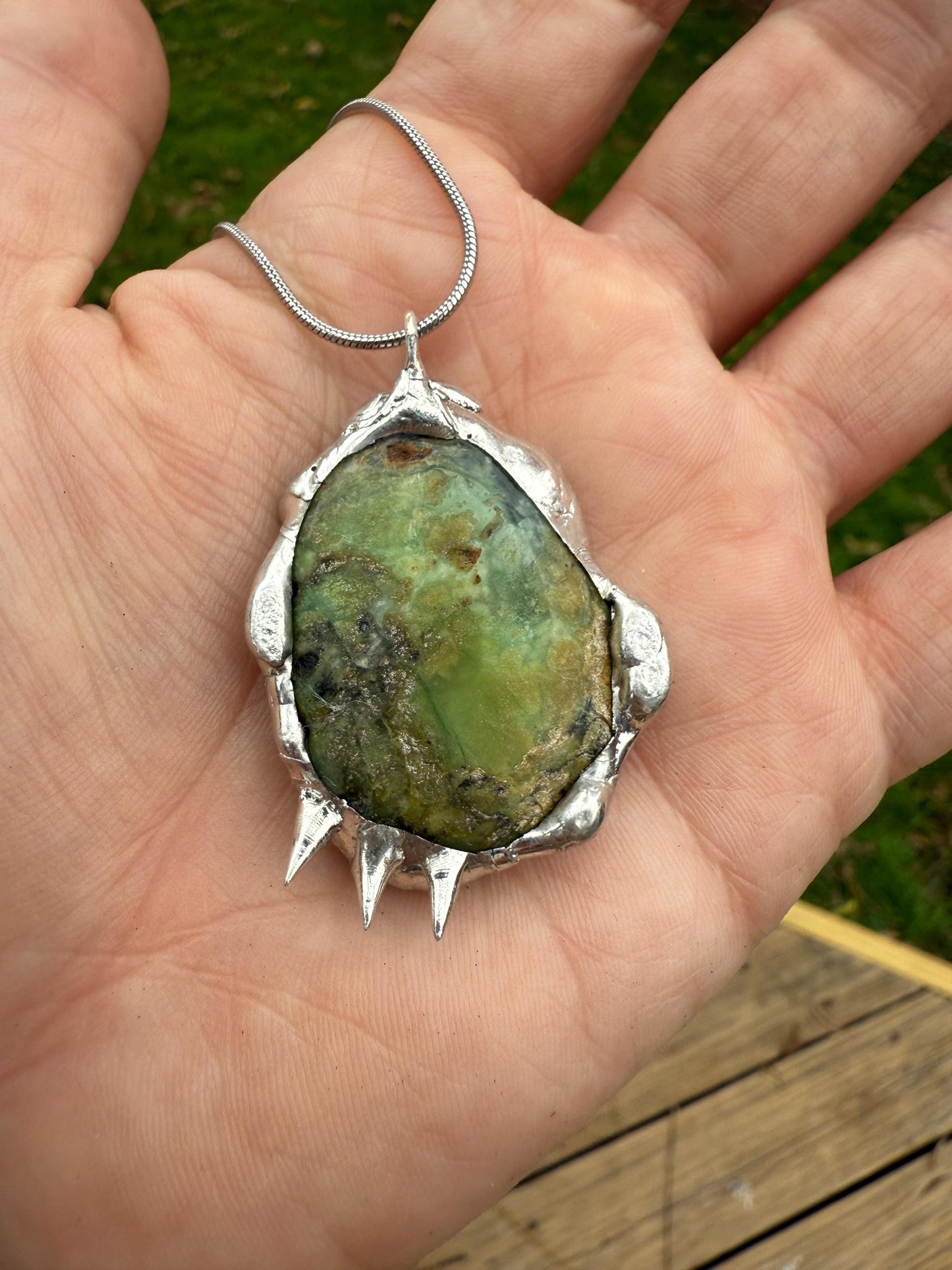 Green Paraiba Kyanite Statement Necklace | Soft Soldered Gemstone Alchemy for the Whimsigoth Babe