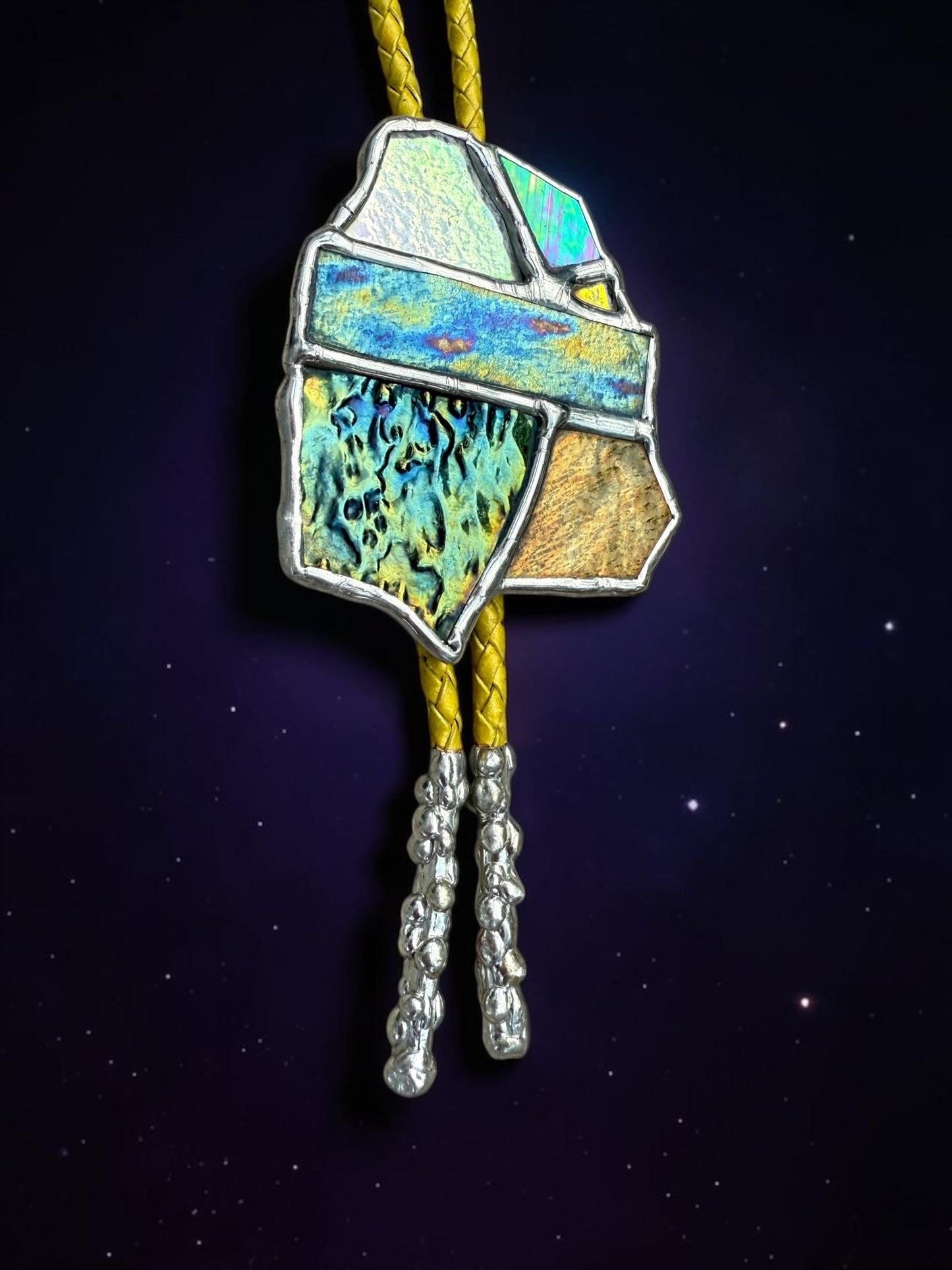 Brutalist Stained Glass Bolo Tie | Handmade Unisex Western Statement Necklace - Whimsical Jewelry + Festival Fashion for Celestial Beings