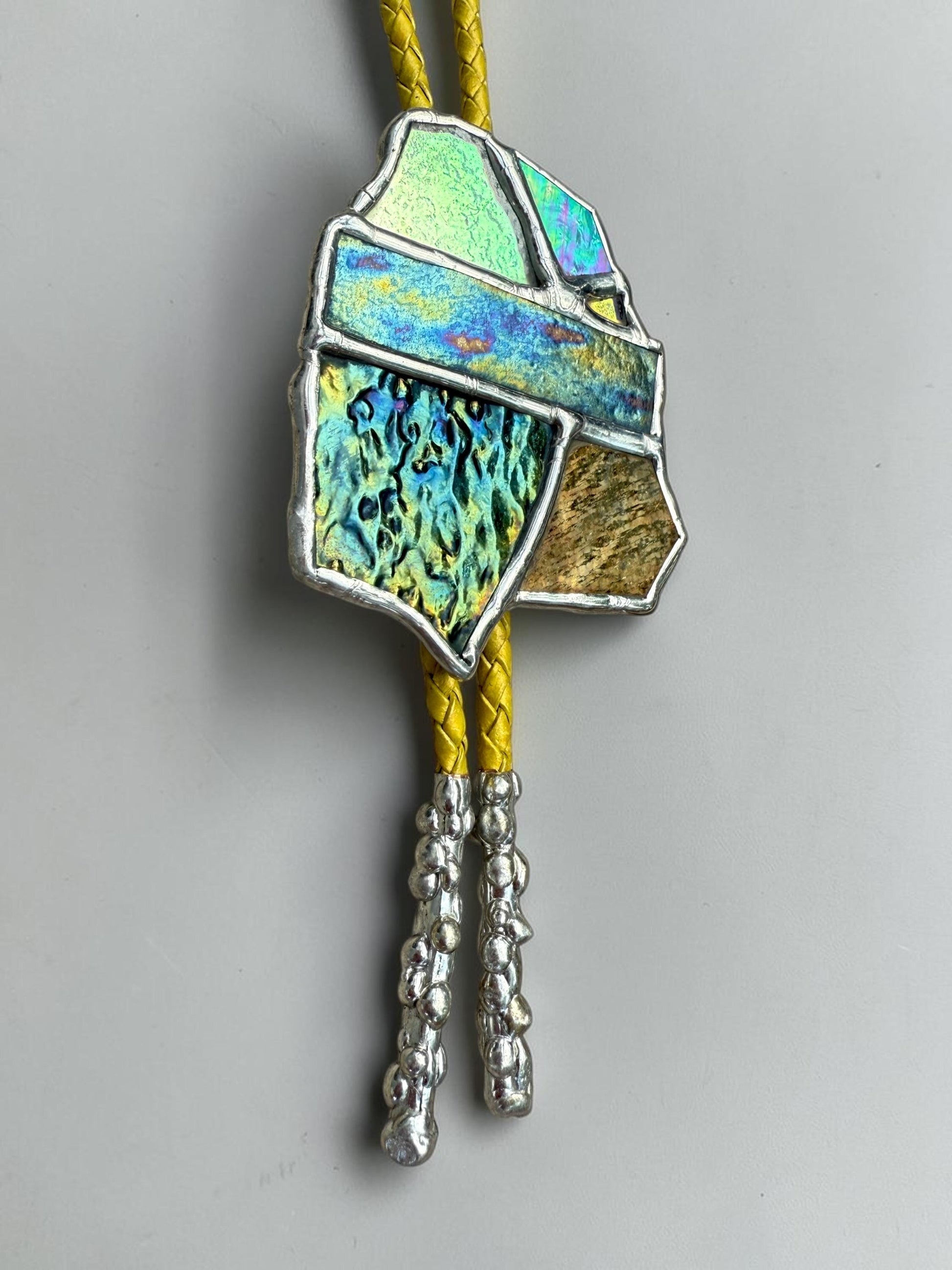 Brutalist Stained Glass Bolo Tie | Handmade Unisex Western Statement Necklace - Whimsical Jewelry + Festival Fashion for Celestial Beings
