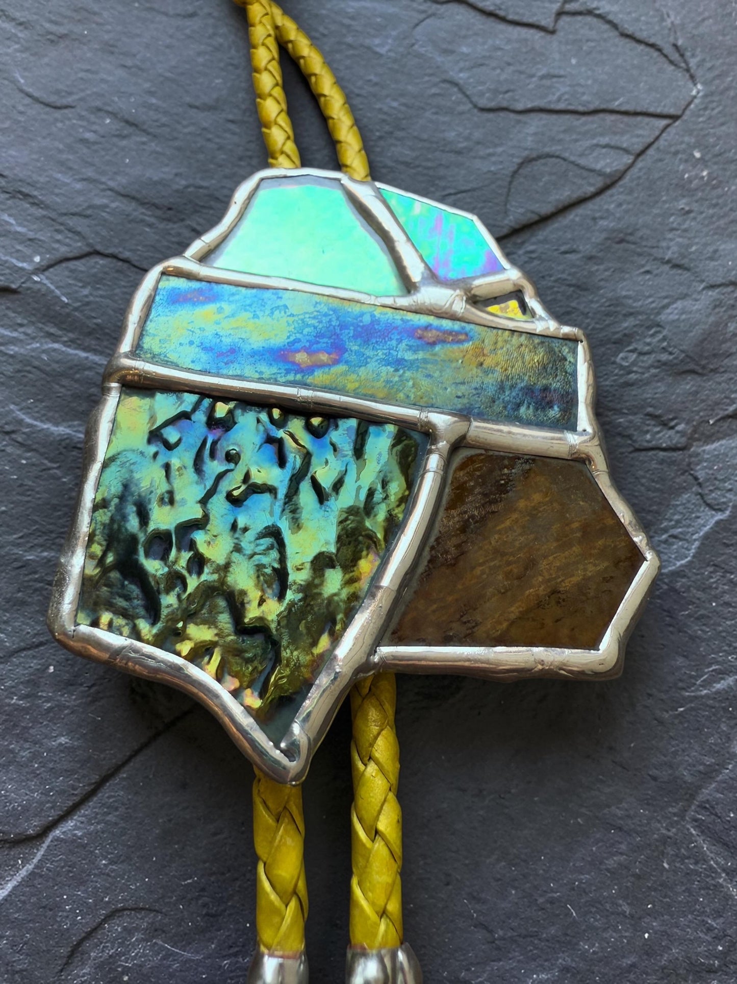 Brutalist Stained Glass Bolo Tie | Handmade Unisex Western Statement Necklace - Whimsical Jewelry + Festival Fashion for Celestial Beings