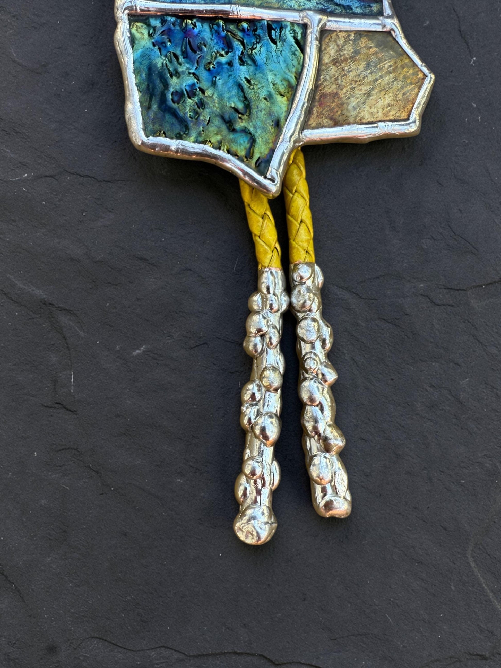 Brutalist Stained Glass Bolo Tie | Handmade Unisex Western Statement Necklace - Whimsical Jewelry + Festival Fashion for Celestial Beings