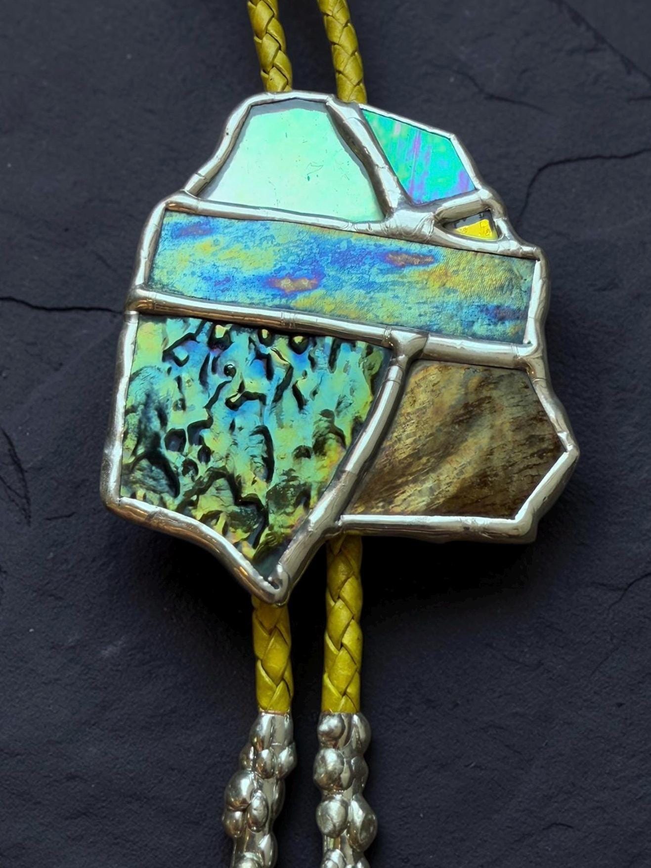Brutalist Stained Glass Bolo Tie | Handmade Unisex Western Statement Necklace - Whimsical Jewelry + Festival Fashion for Celestial Beings