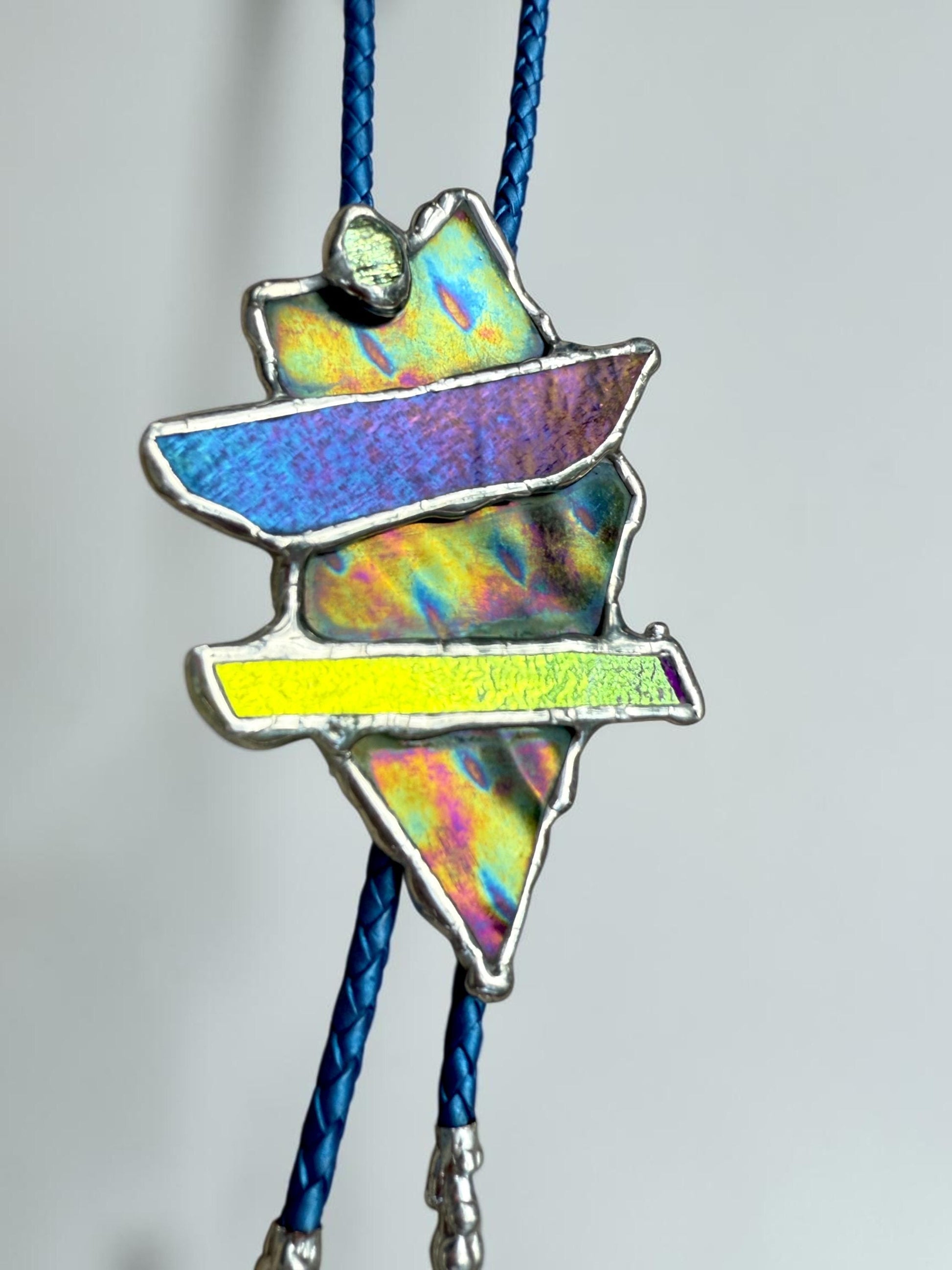 Brutalist Stained Glass Bolo Tie – Handmade Western Necklace | Whimsical Jewelry for Festival Fashion and Celestial Cowboy Vibes