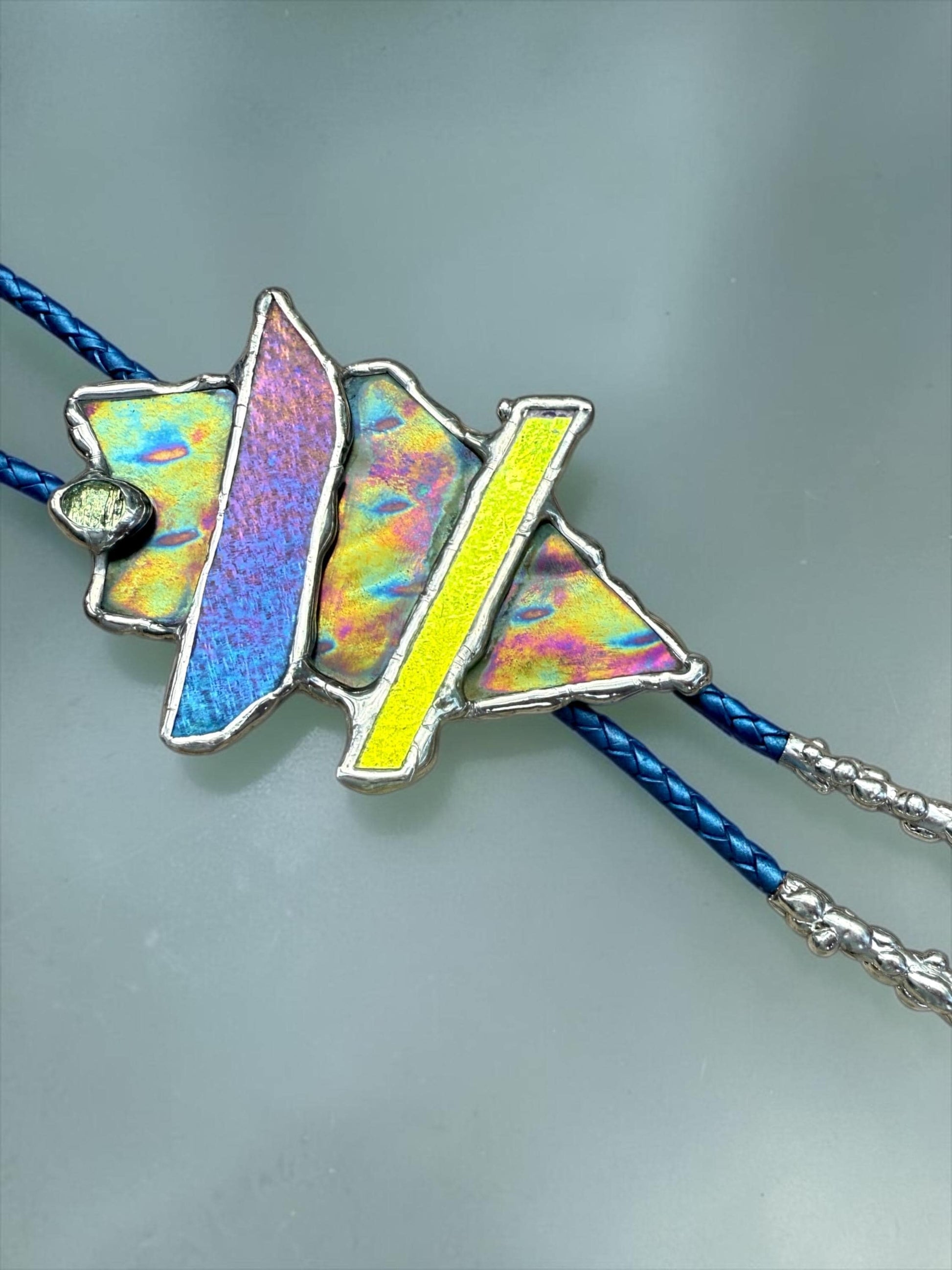 Brutalist Stained Glass Bolo Tie – Handmade Western Necklace | Whimsical Jewelry for Festival Fashion and Celestial Cowboy Vibes