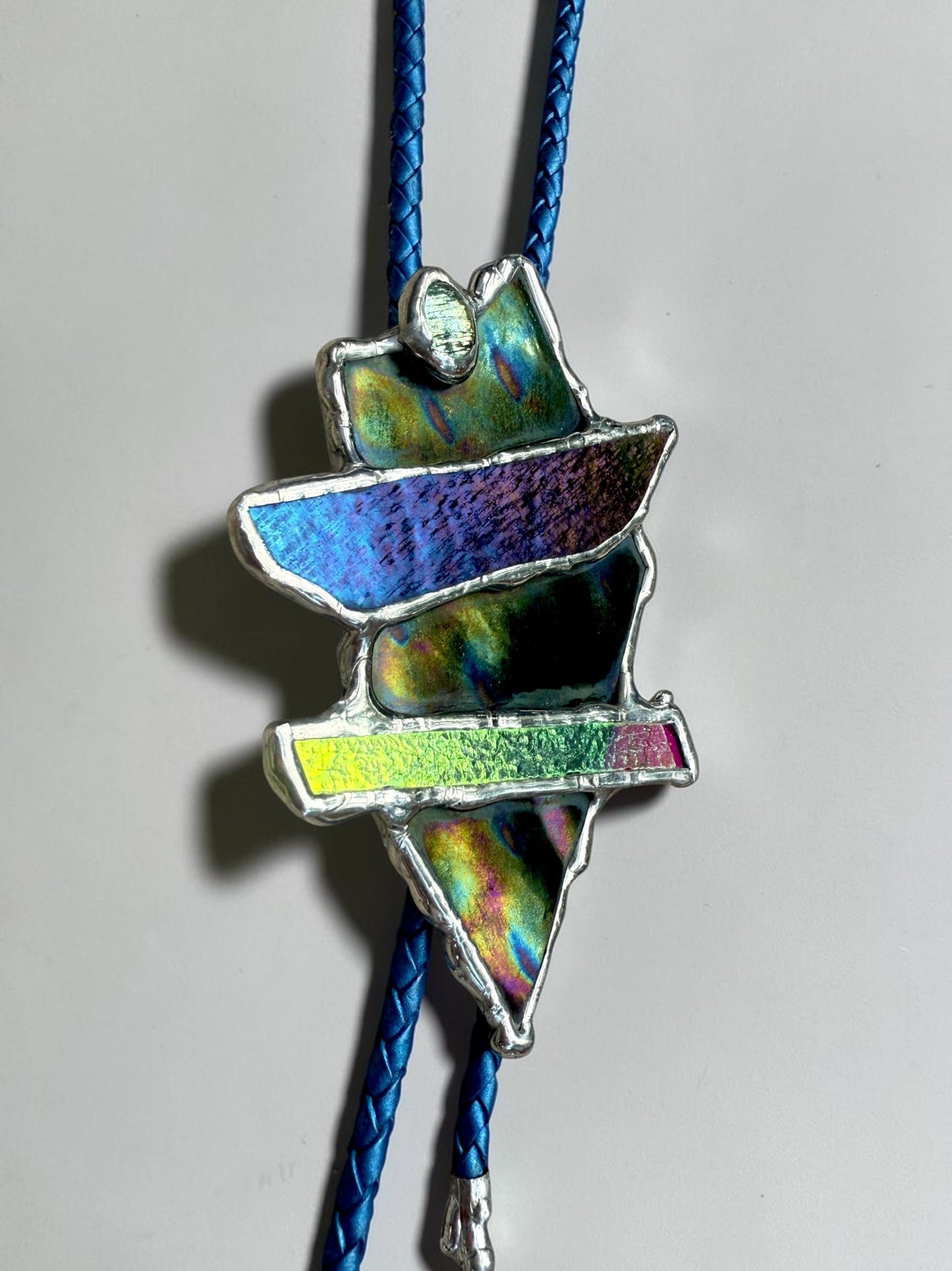 Brutalist Stained Glass Bolo Tie – Handmade Western Necklace | Whimsical Jewelry for Festival Fashion and Celestial Cowboy Vibes