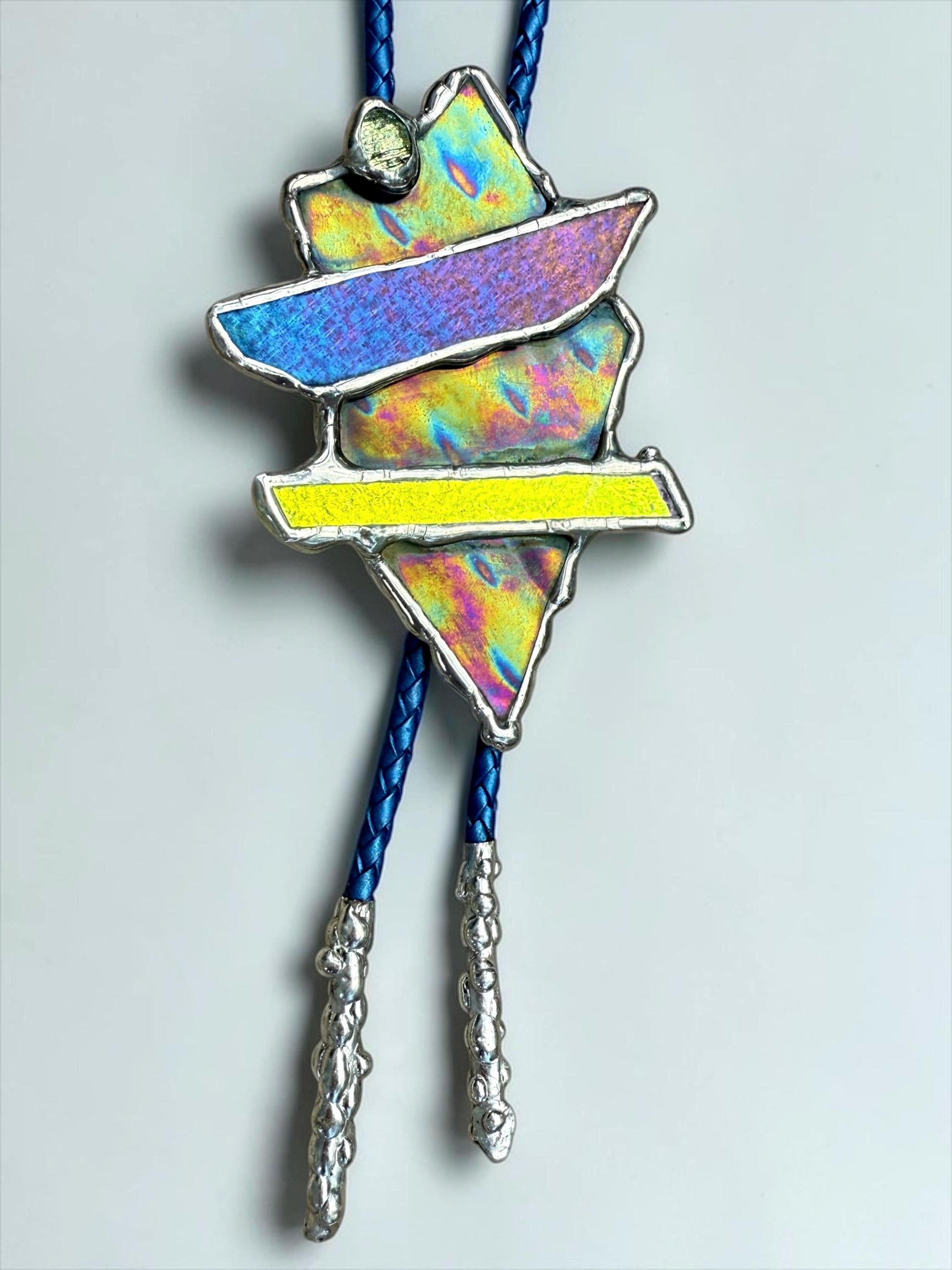 Brutalist Stained Glass Bolo Tie – Handmade Western Necklace | Whimsical Jewelry for Festival Fashion and Celestial Cowboy Vibes
