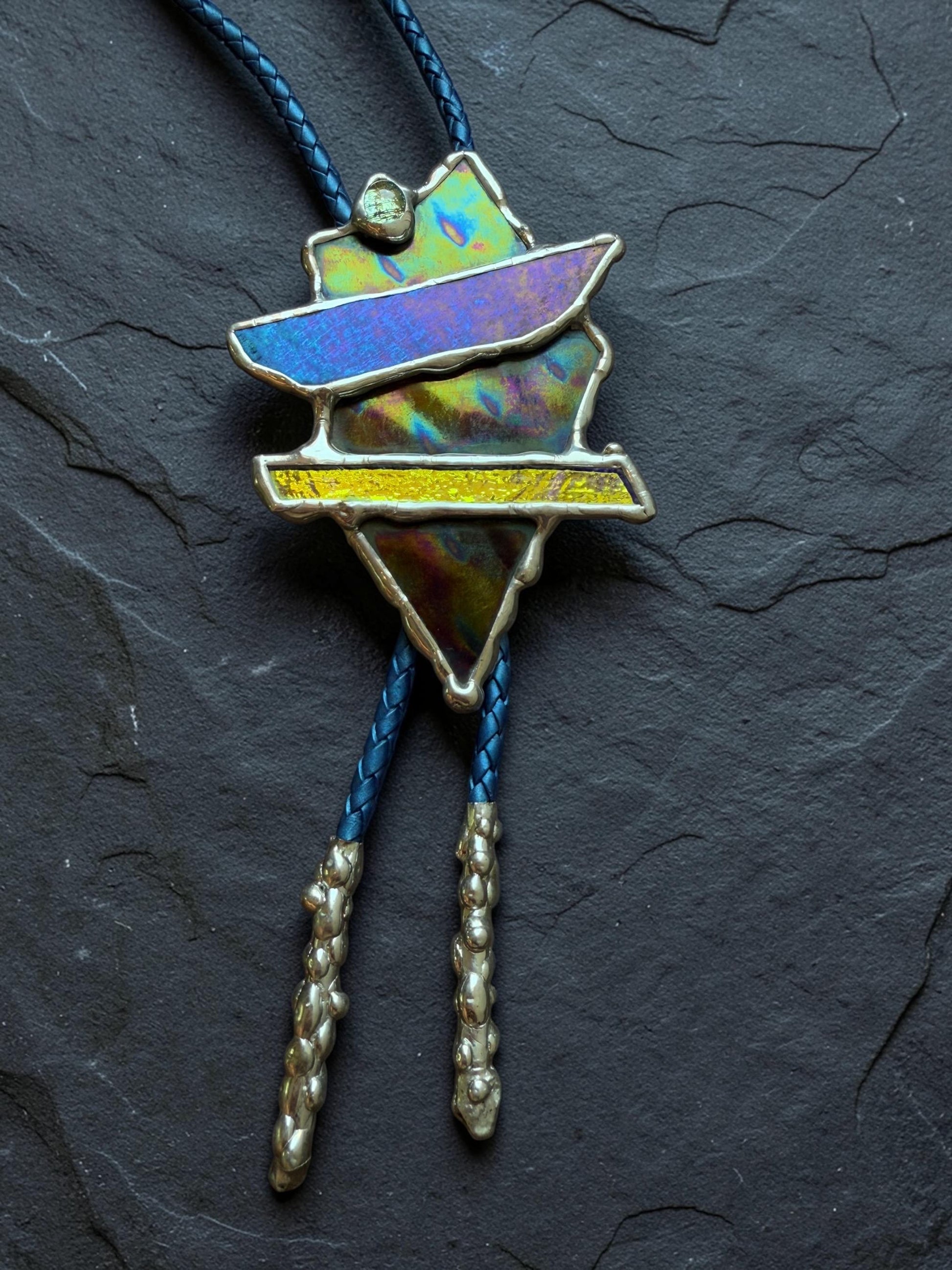 Brutalist Stained Glass Bolo Tie – Handmade Western Necklace | Whimsical Jewelry for Festival Fashion and Celestial Cowboy Vibes