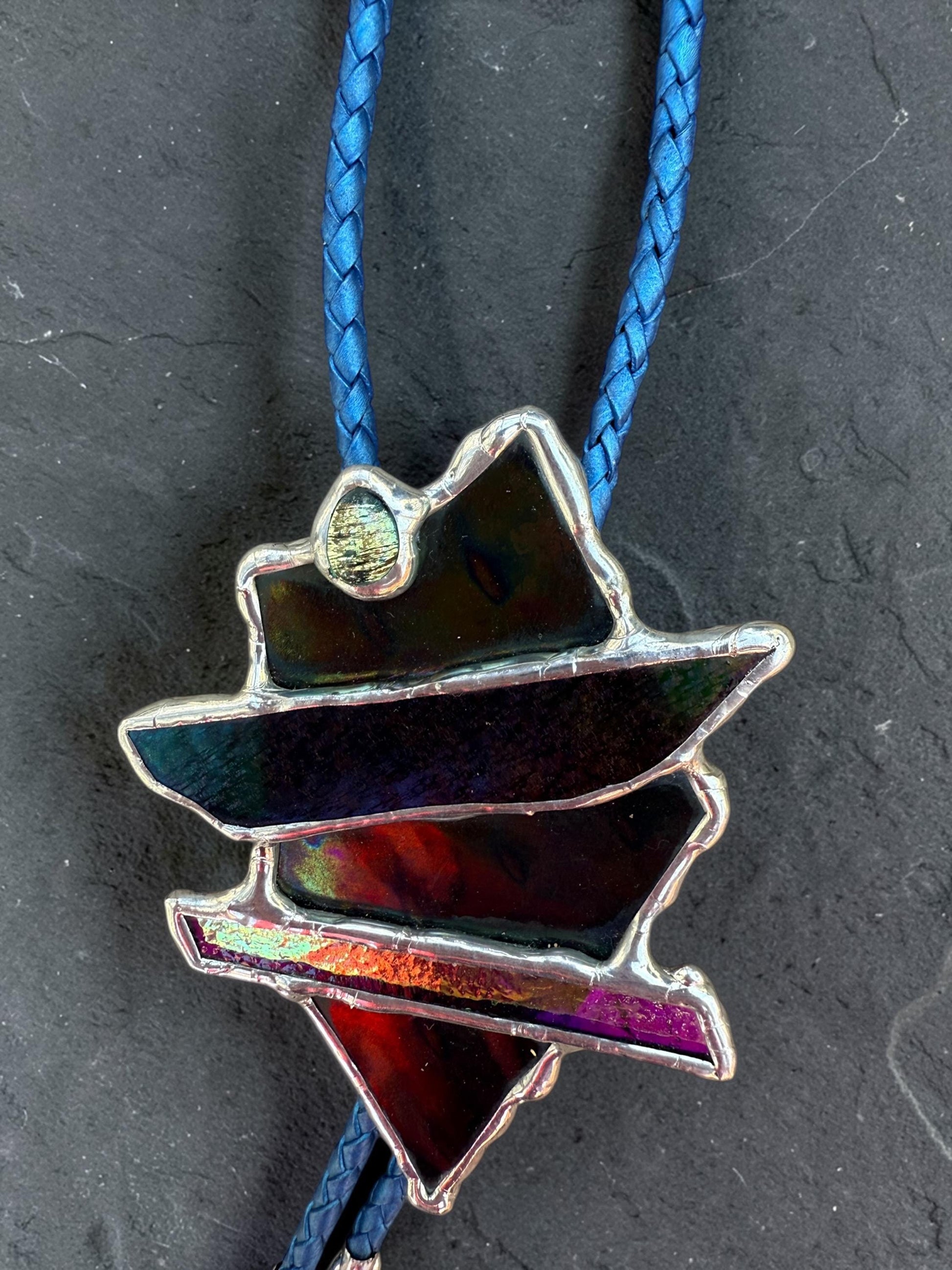 Brutalist Stained Glass Bolo Tie – Handmade Western Necklace | Whimsical Jewelry for Festival Fashion and Celestial Cowboy Vibes