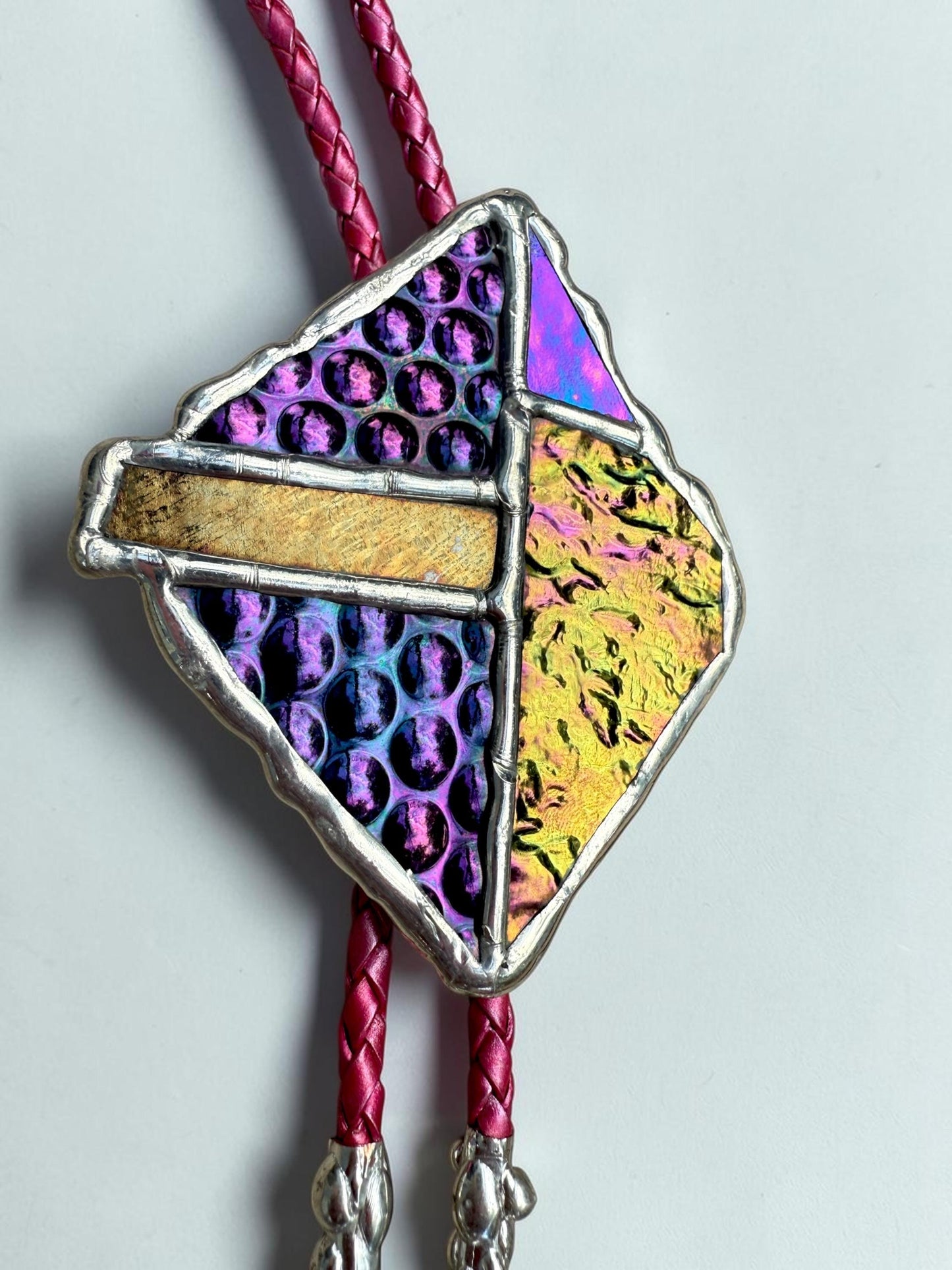 Brutalist Stained Glass Bolo Tie – Handmade Western Necklace | Whimsical Jewelry for Festival Fashion and Celestial Cowboy Vibes