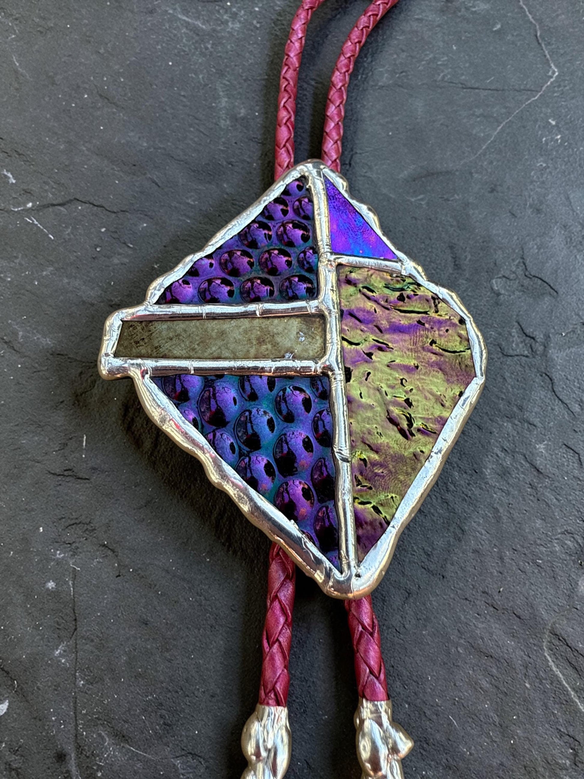 Brutalist Stained Glass Bolo Tie – Handmade Western Necklace | Whimsical Jewelry for Festival Fashion and Celestial Cowboy Vibes