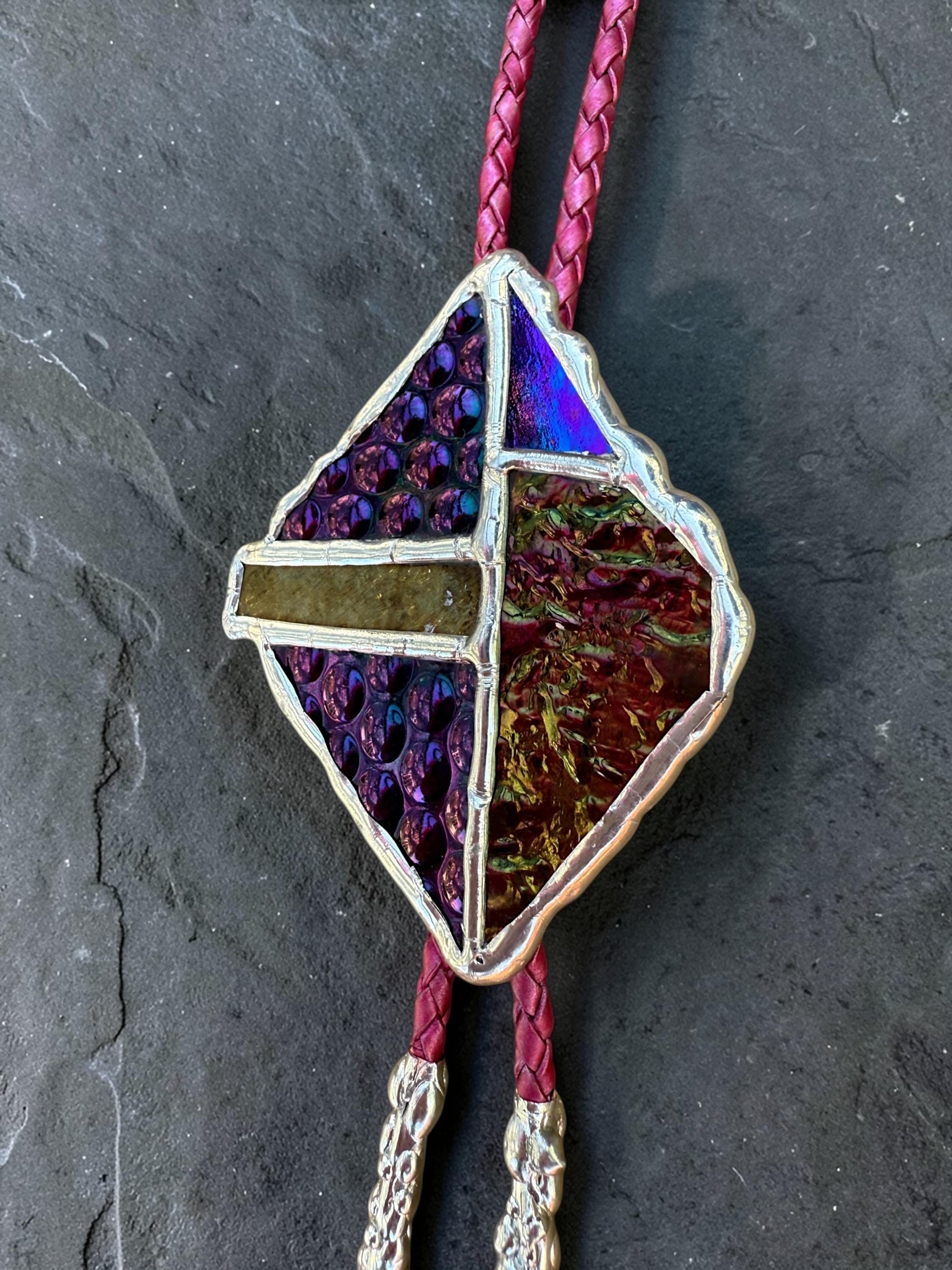 Brutalist Stained Glass Bolo Tie – Handmade Western Necklace | Whimsical Jewelry for Festival Fashion and Celestial Cowboy Vibes