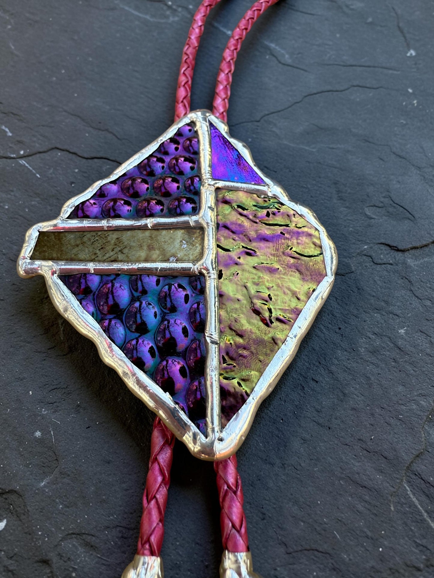 Brutalist Stained Glass Bolo Tie – Handmade Western Necklace | Whimsical Jewelry for Festival Fashion and Celestial Cowboy Vibes