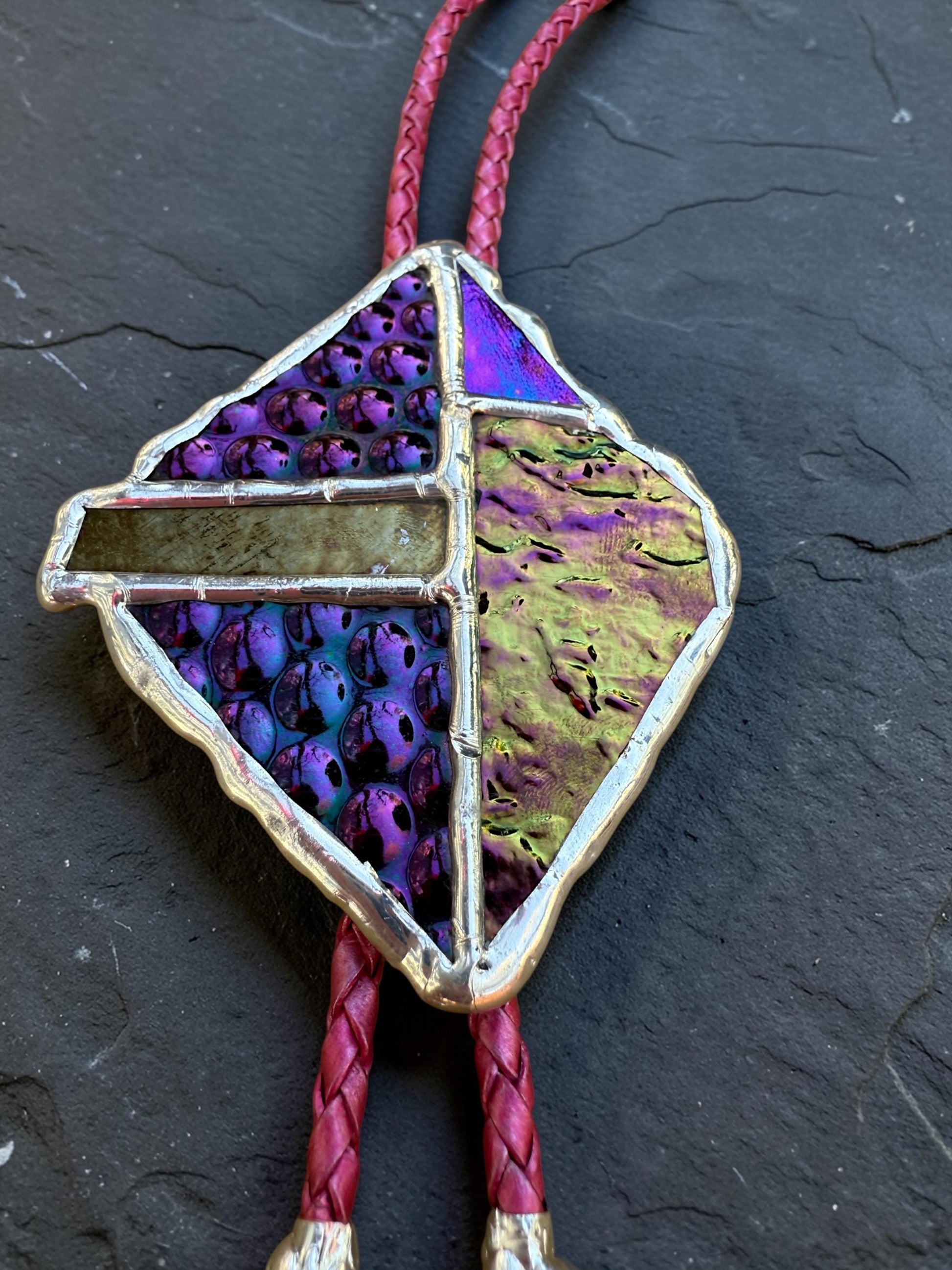 Brutalist Stained Glass Bolo Tie – Handmade Western Necklace | Whimsical Jewelry for Festival Fashion and Celestial Cowboy Vibes