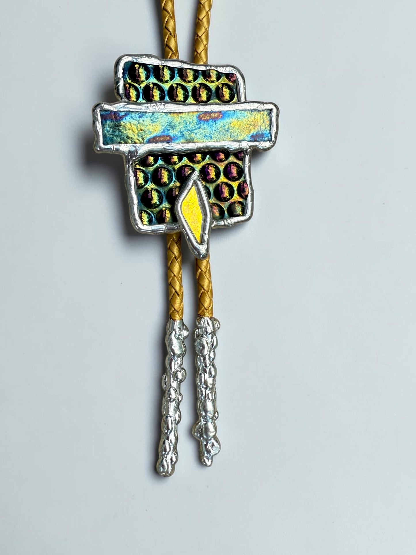 Cyberpunk Stained Glass Bolo Tie – Handmade Western Necklace | Whimsical Jewelry for Festival Fashion and Celestial Cowboy Vibes