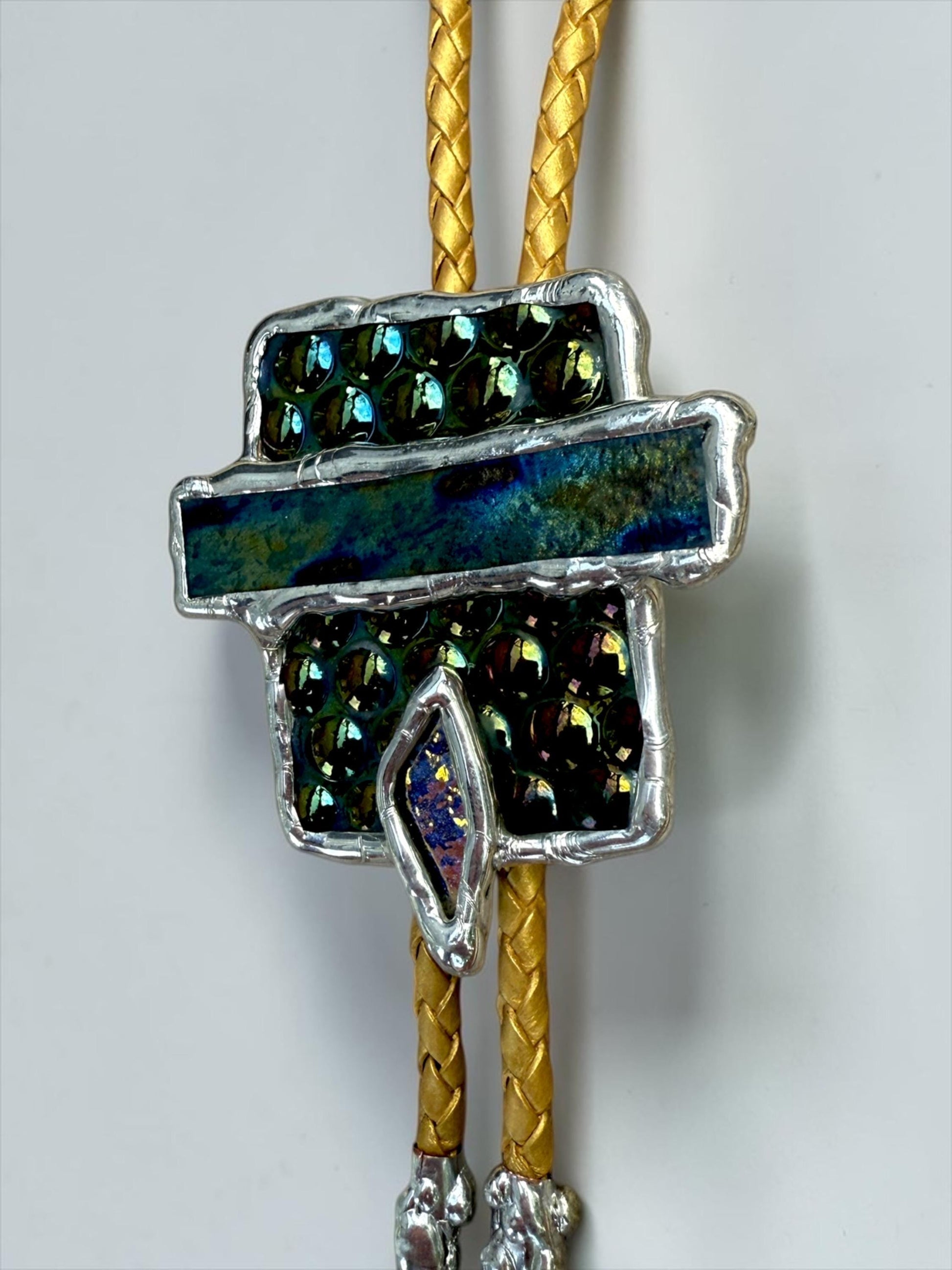 Cyberpunk Stained Glass Bolo Tie – Handmade Western Necklace | Whimsical Jewelry for Festival Fashion and Celestial Cowboy Vibes