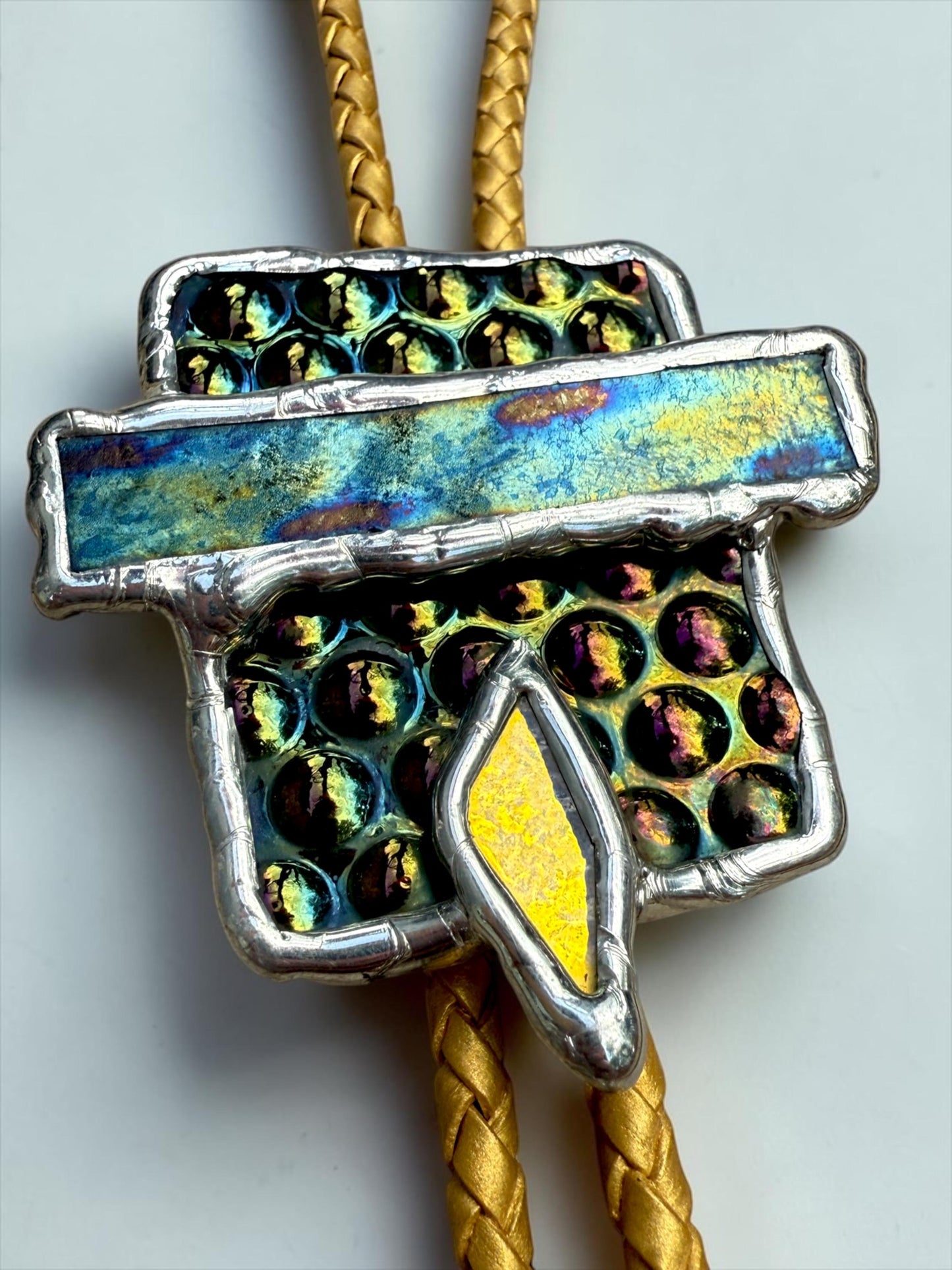 Cyberpunk Stained Glass Bolo Tie – Handmade Western Necklace | Whimsical Jewelry for Festival Fashion and Celestial Cowboy Vibes