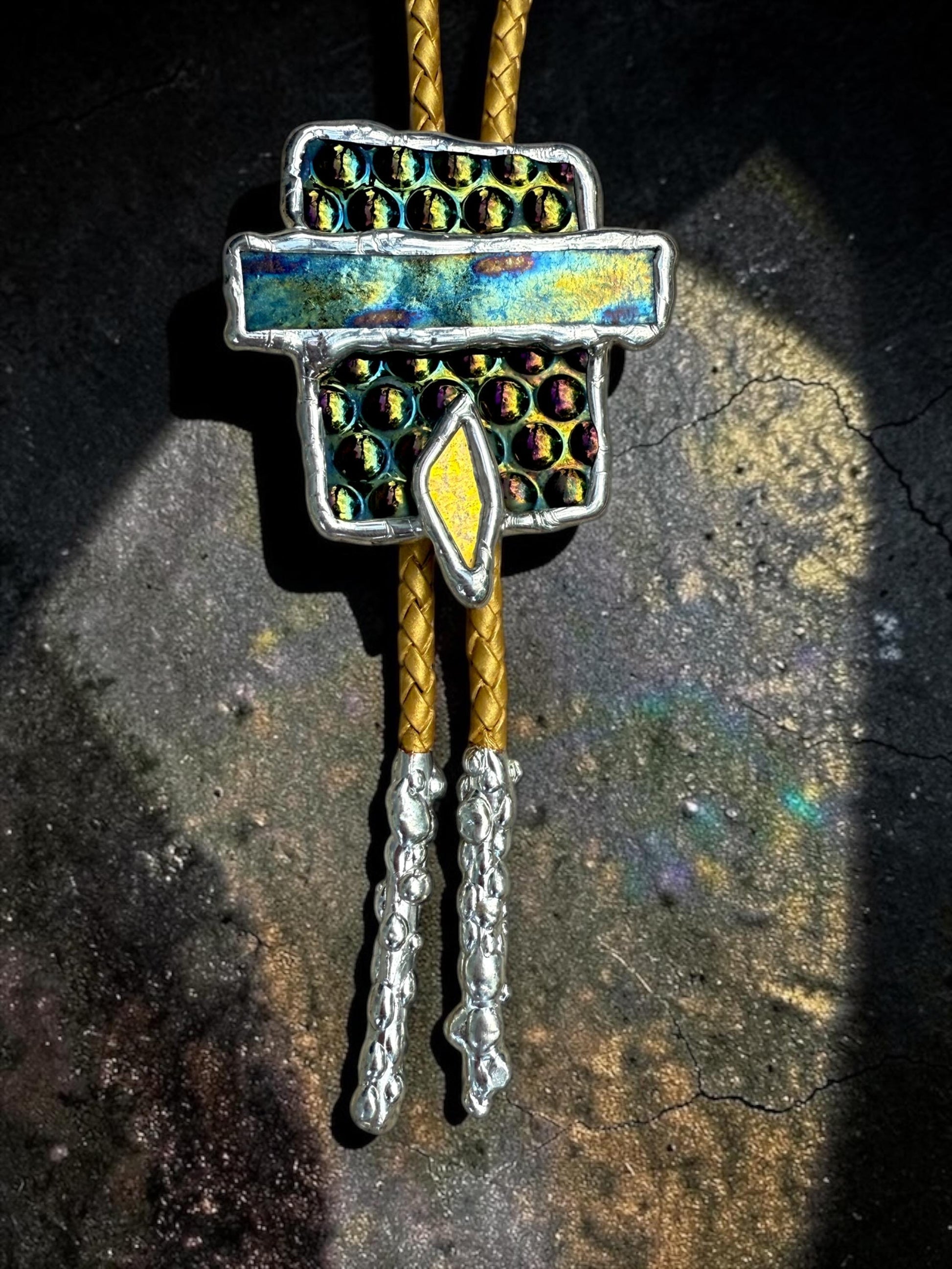 Cyberpunk Stained Glass Bolo Tie – Handmade Western Necklace | Whimsical Jewelry for Festival Fashion and Celestial Cowboy Vibes